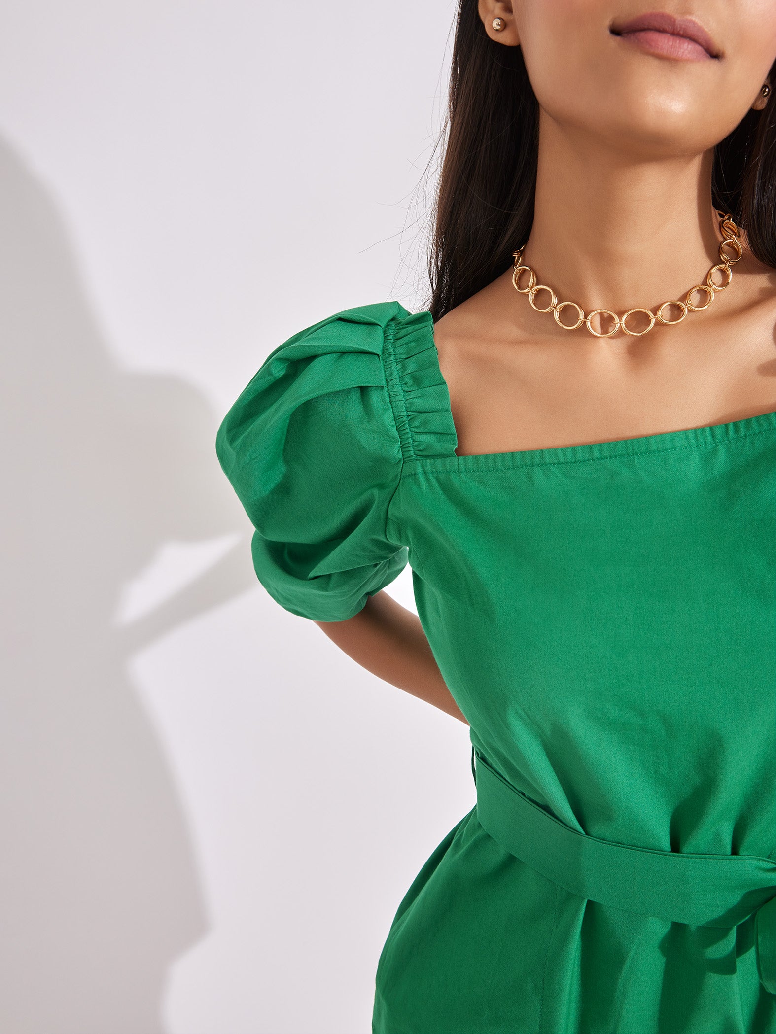 Emerald Puff Sleeve Mini Dress