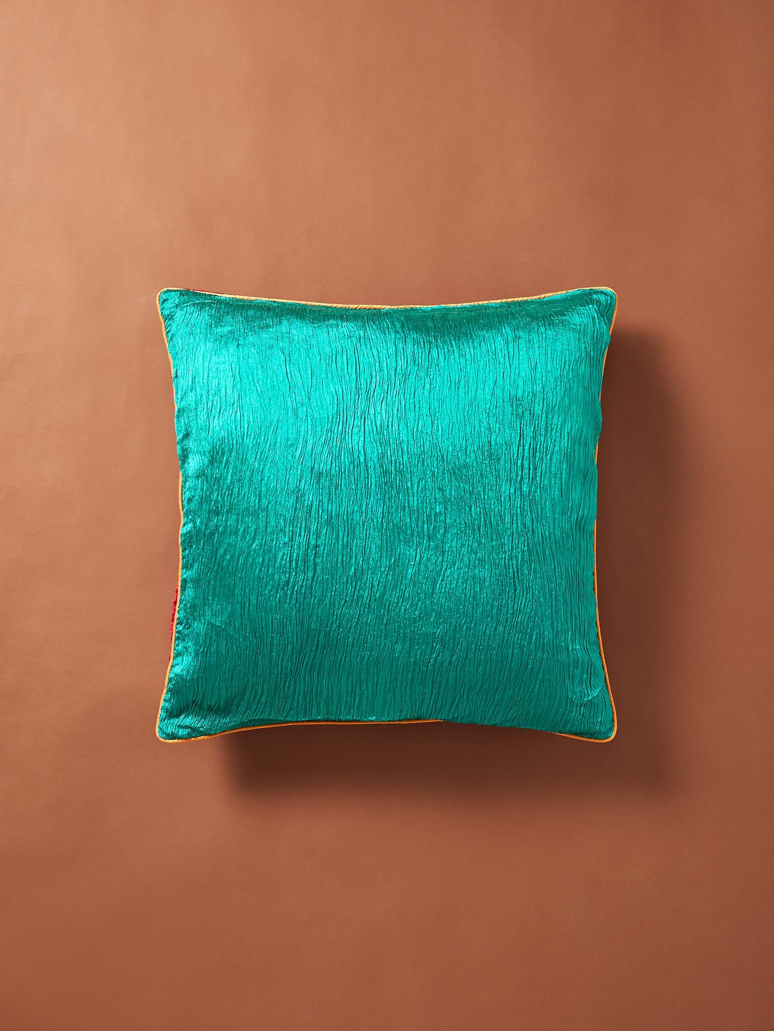 Emerald Crust Art Silk Piping Cushion
