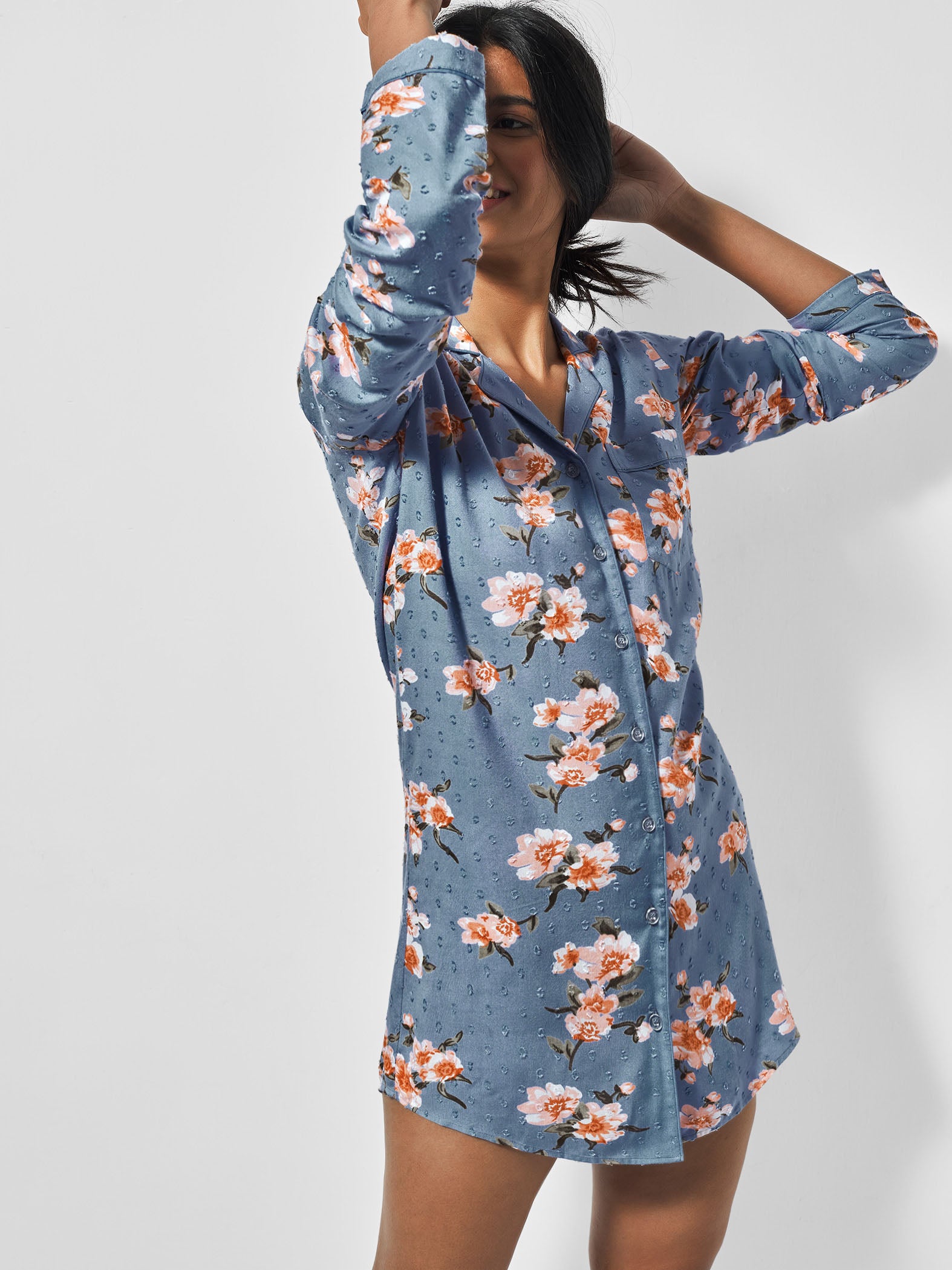 Floral Printed Sleep Shirt Dress