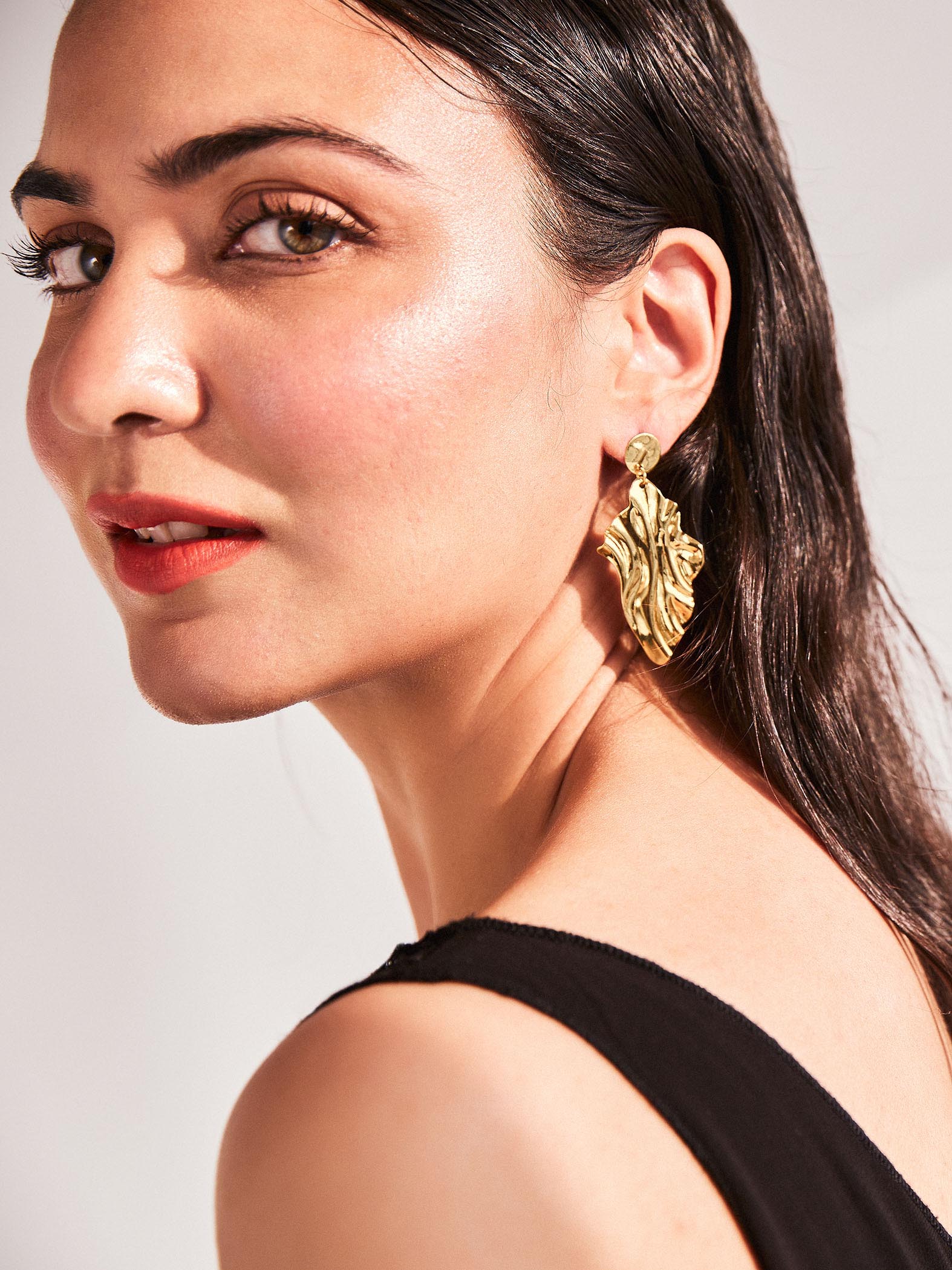 Gold Textured Abstract Earrings