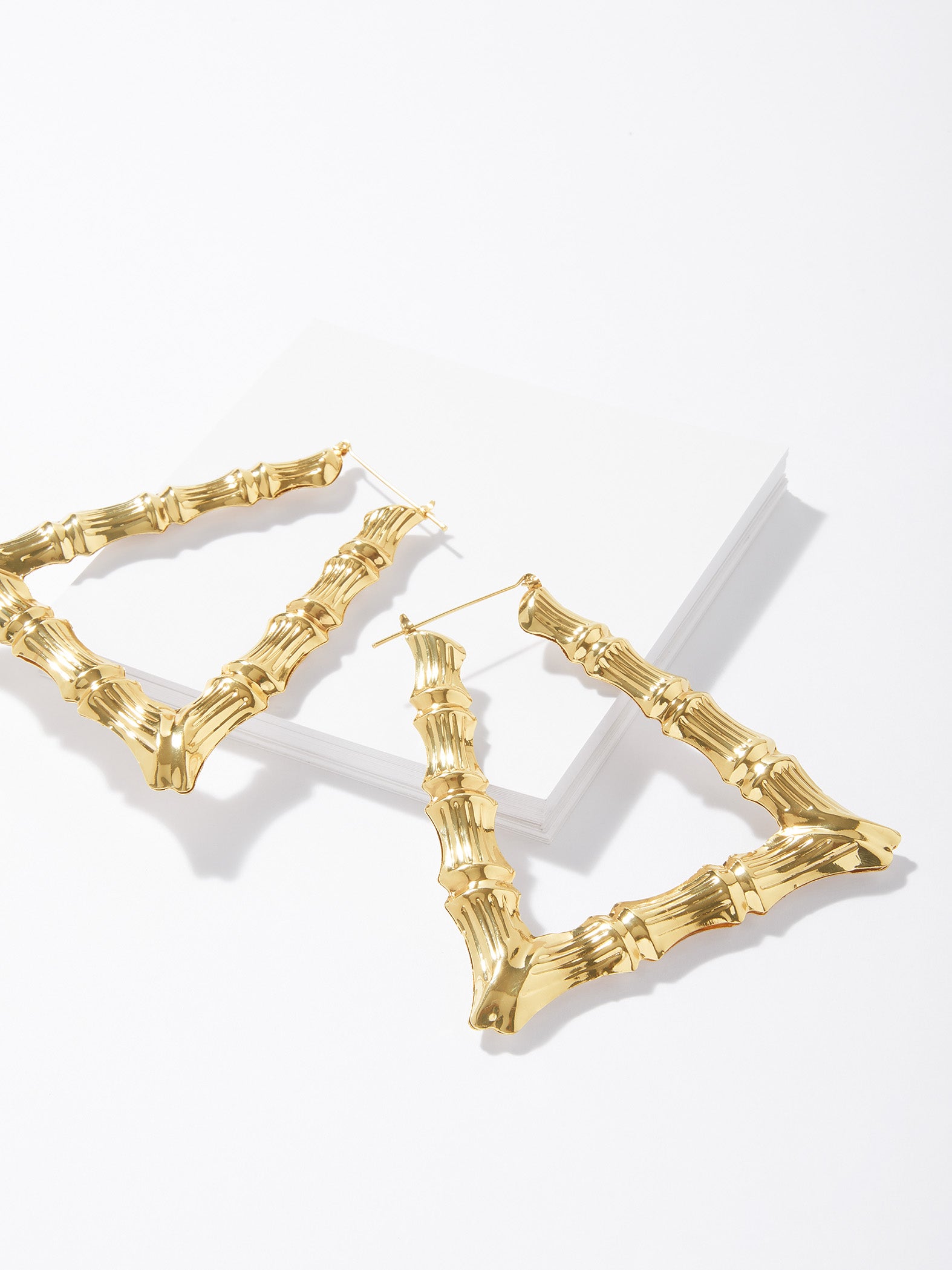 Gold Textured Triangle Hoops