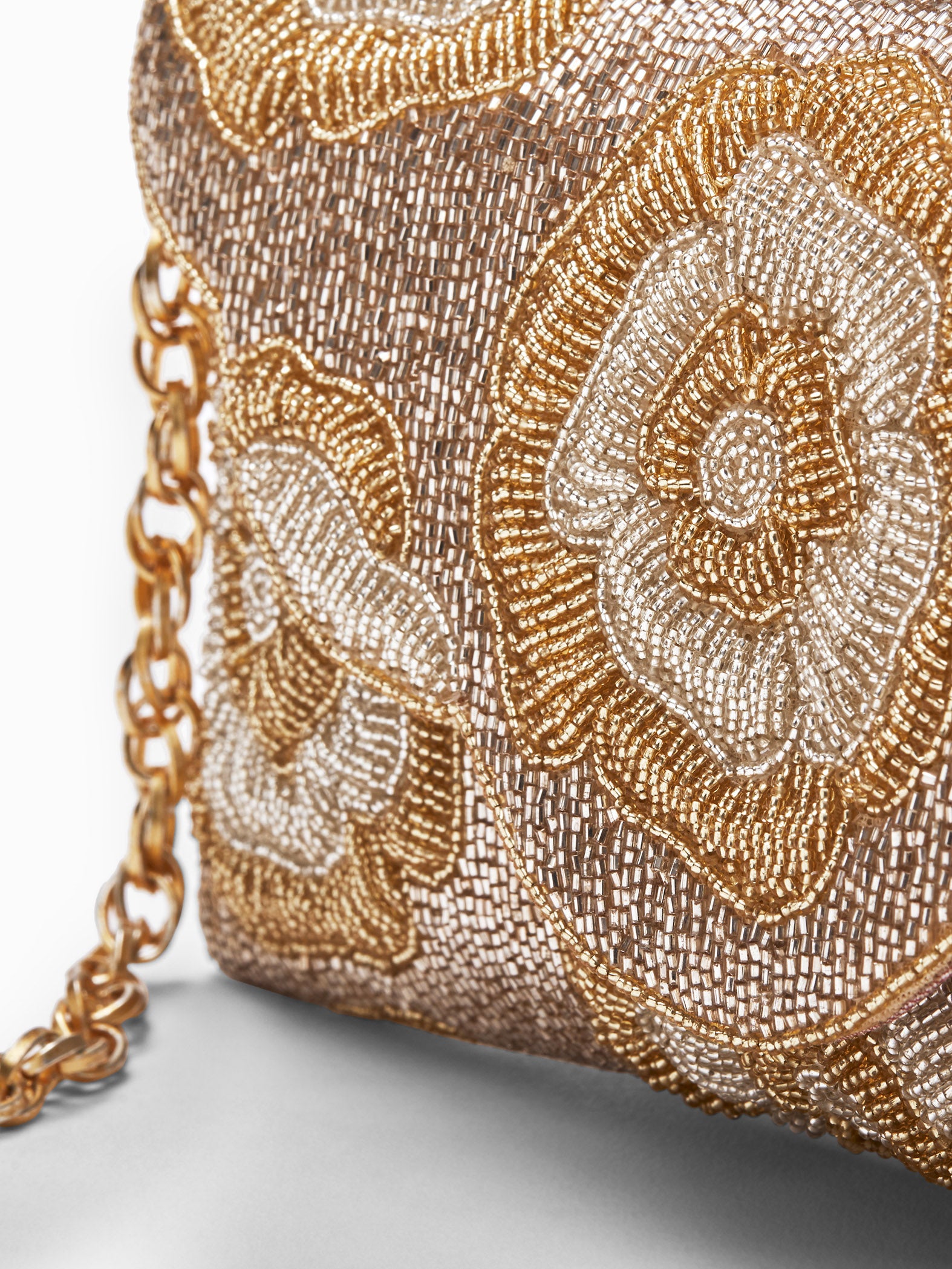 Gold Beaded Floral Clutch