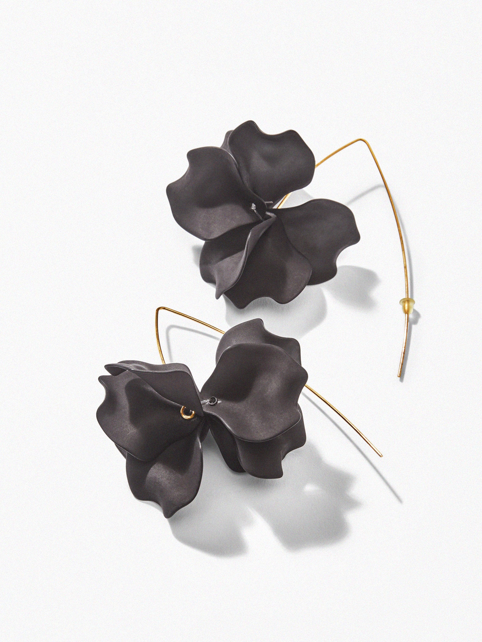 Gold & Black Floral Drop Earrings