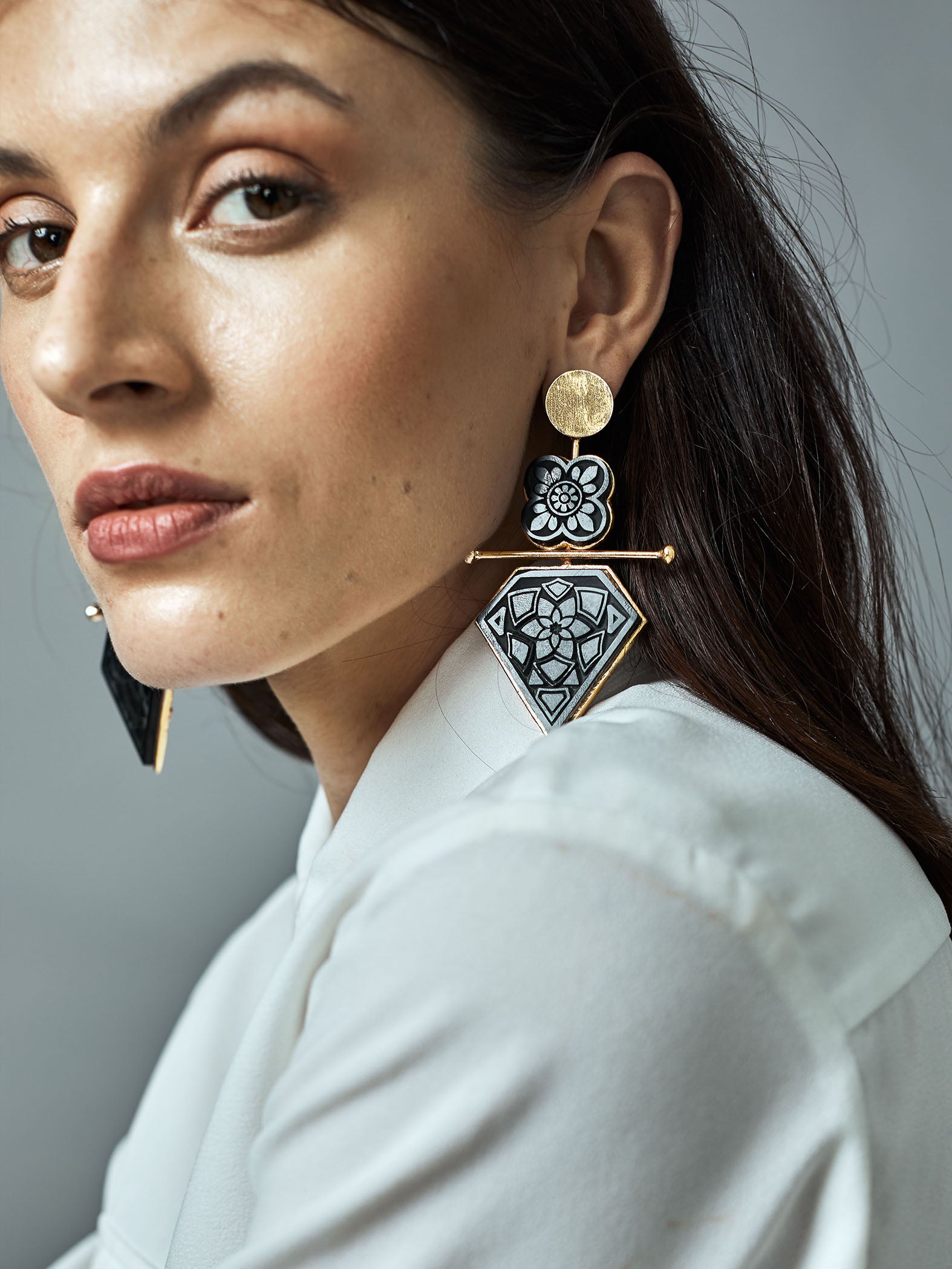 Gold Onyx Diamond Earrings
