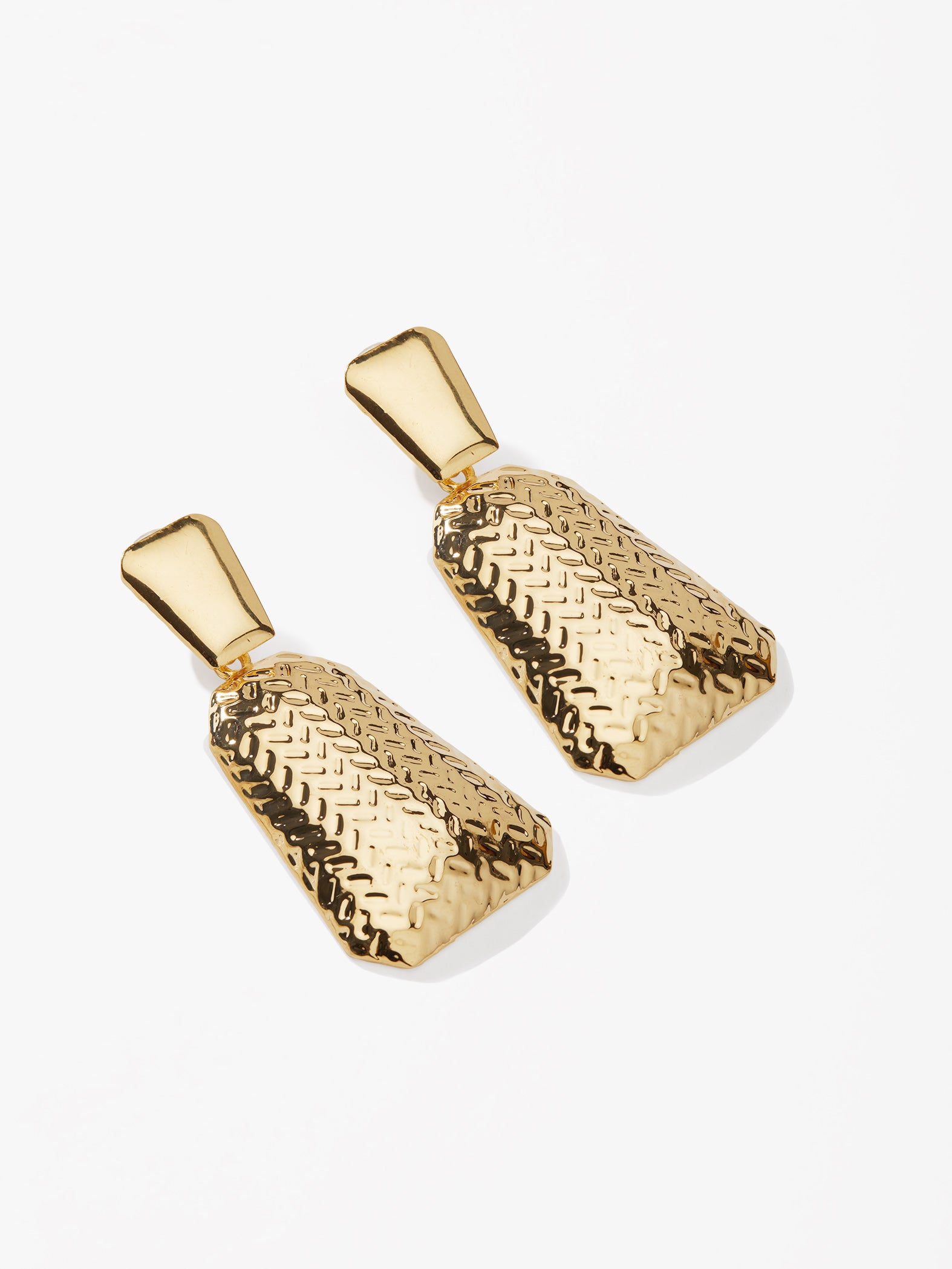 Gold Textured Rectangle Drop Earrings