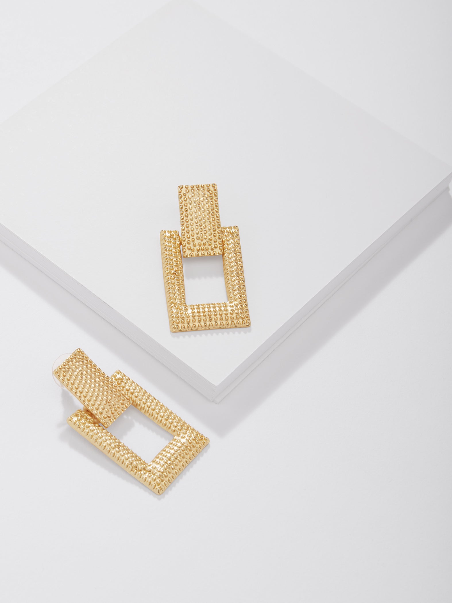 Gold Textured Rectangle Earrings