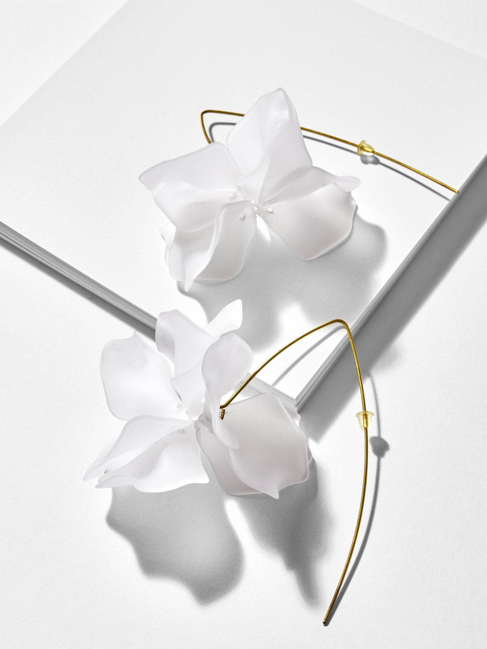 Gold & White Floral Drop Earrings