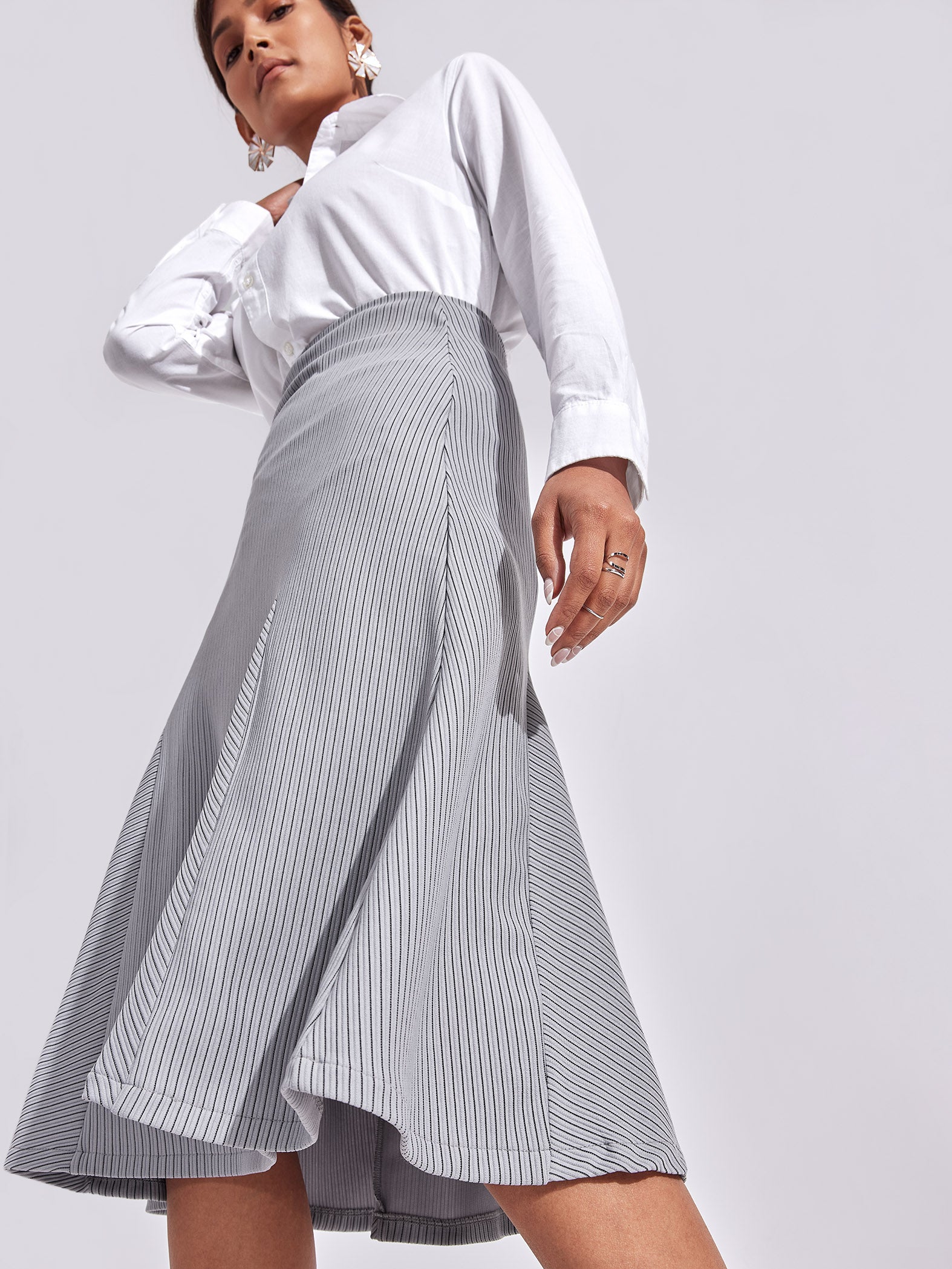 Grey Godet Panel Skirt