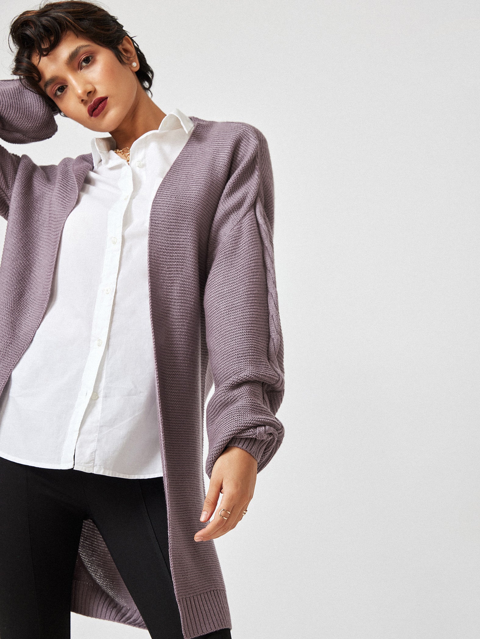 Lilac Front Open Cardigan