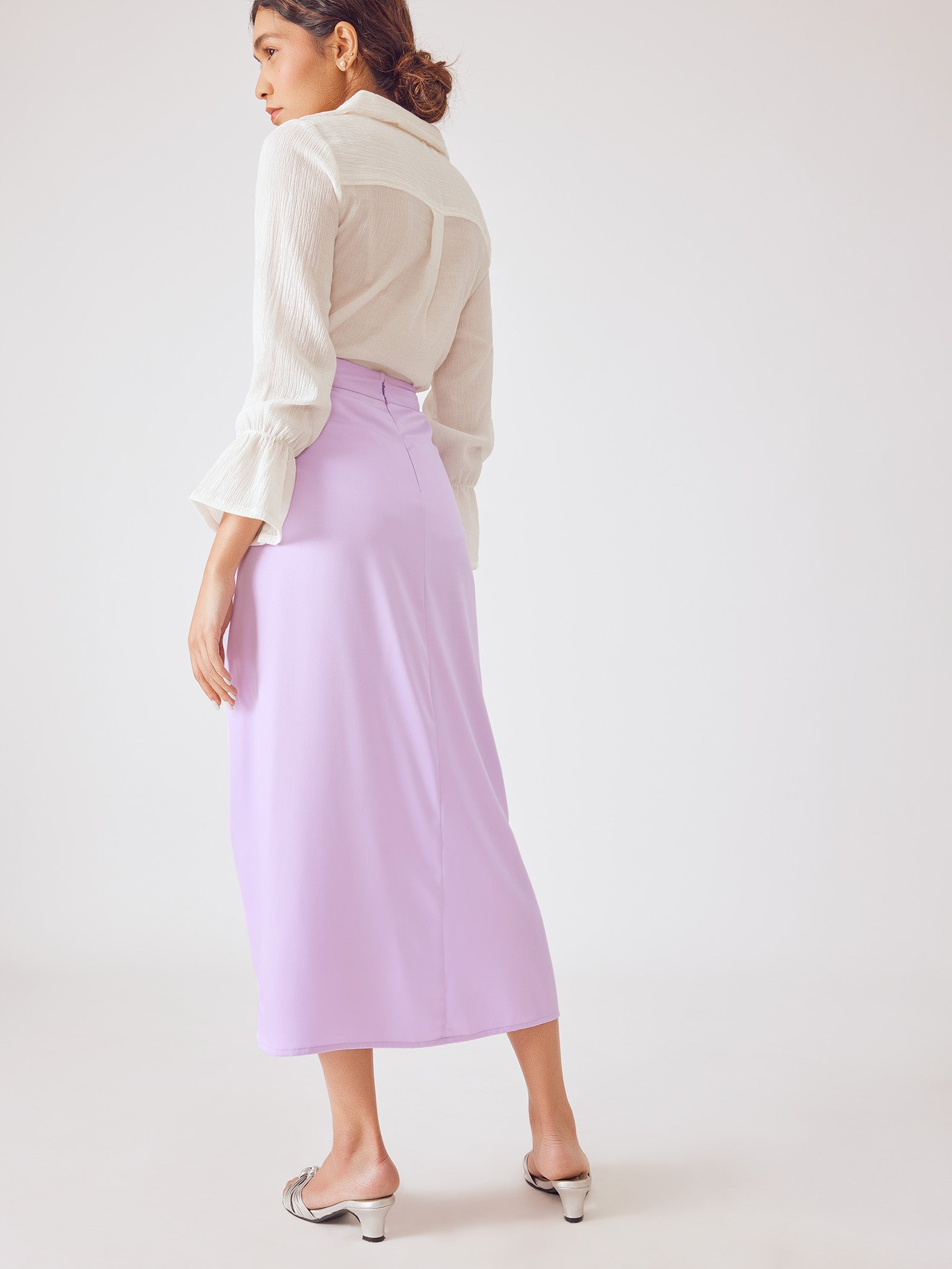 Lilac Satin Draped Skirt