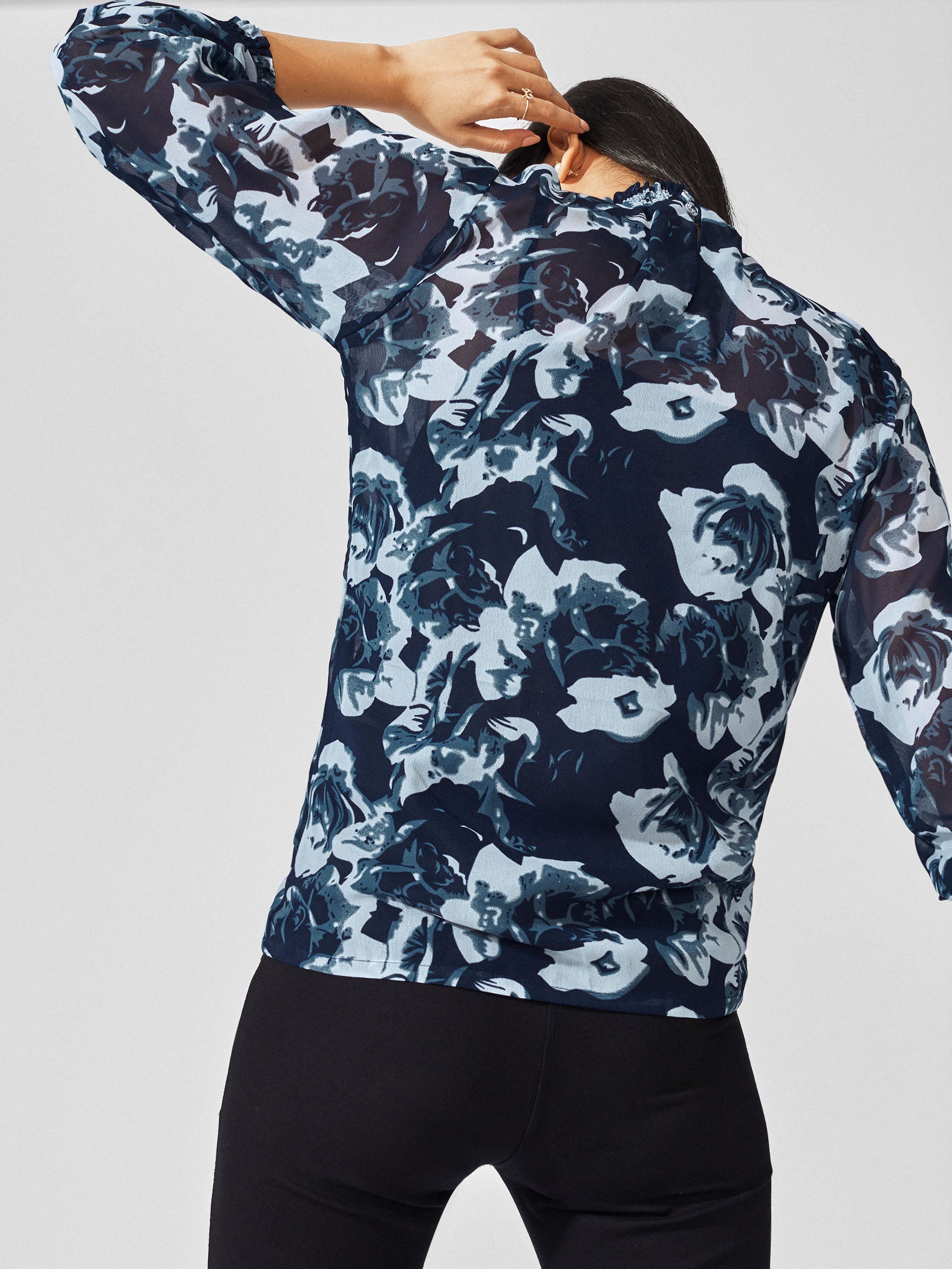 Midnight Floral Print Smocked Top