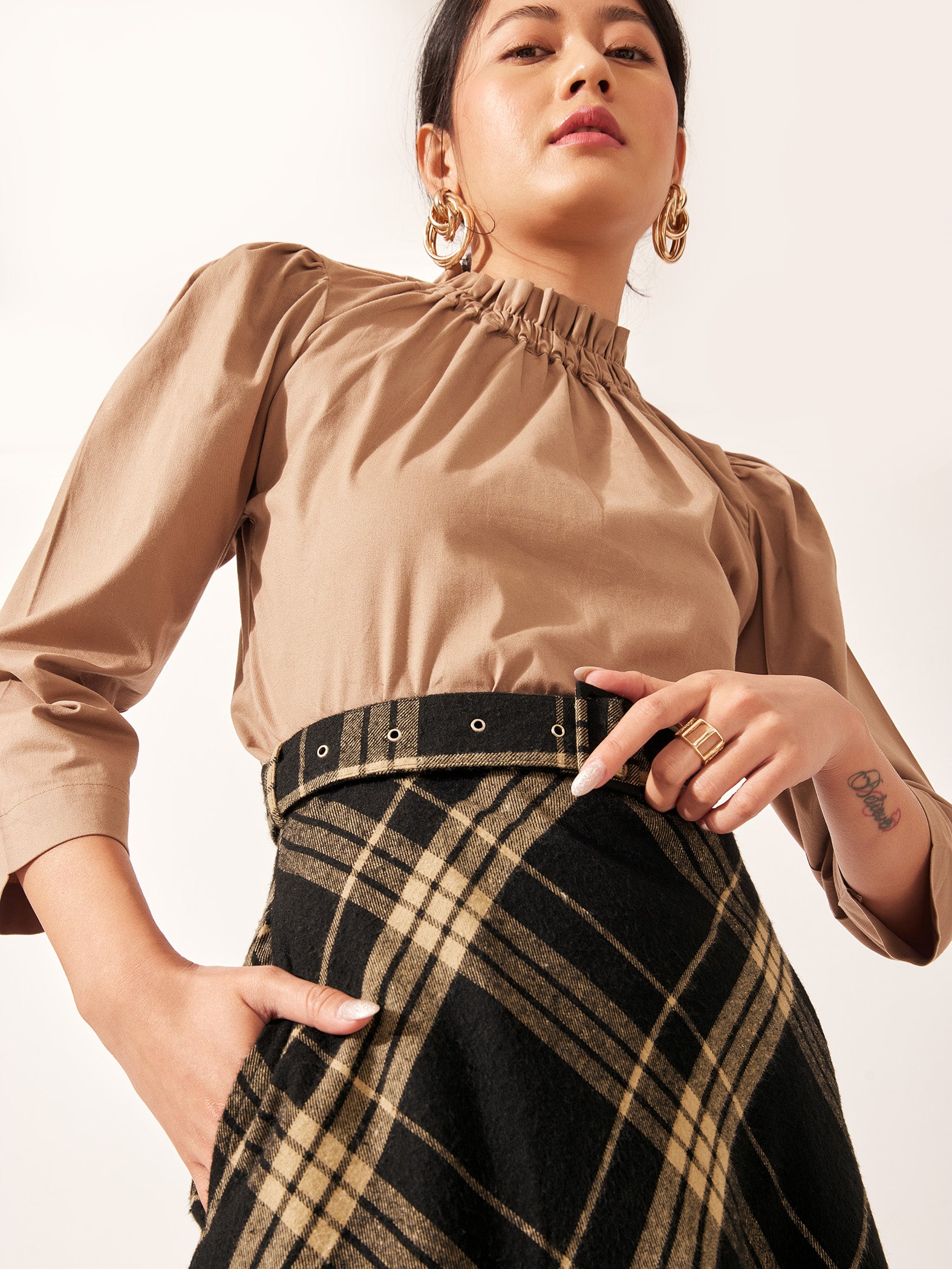 Monochrome Flannel Midi Skirt