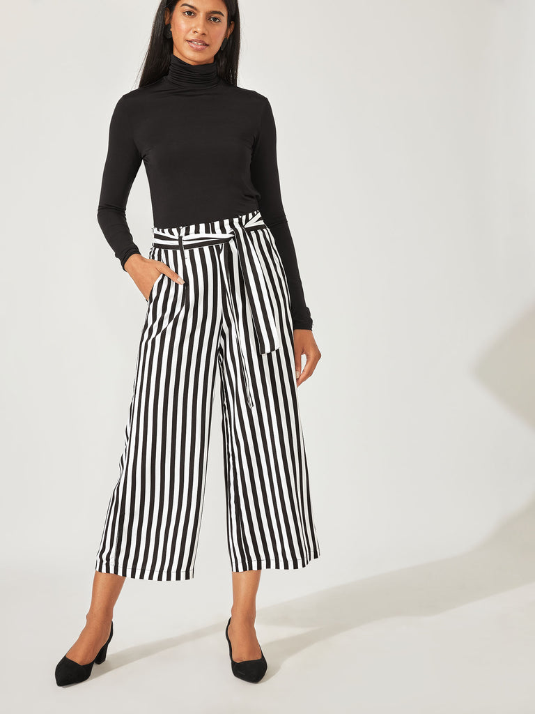 monochrome stripe paperbag waist pants