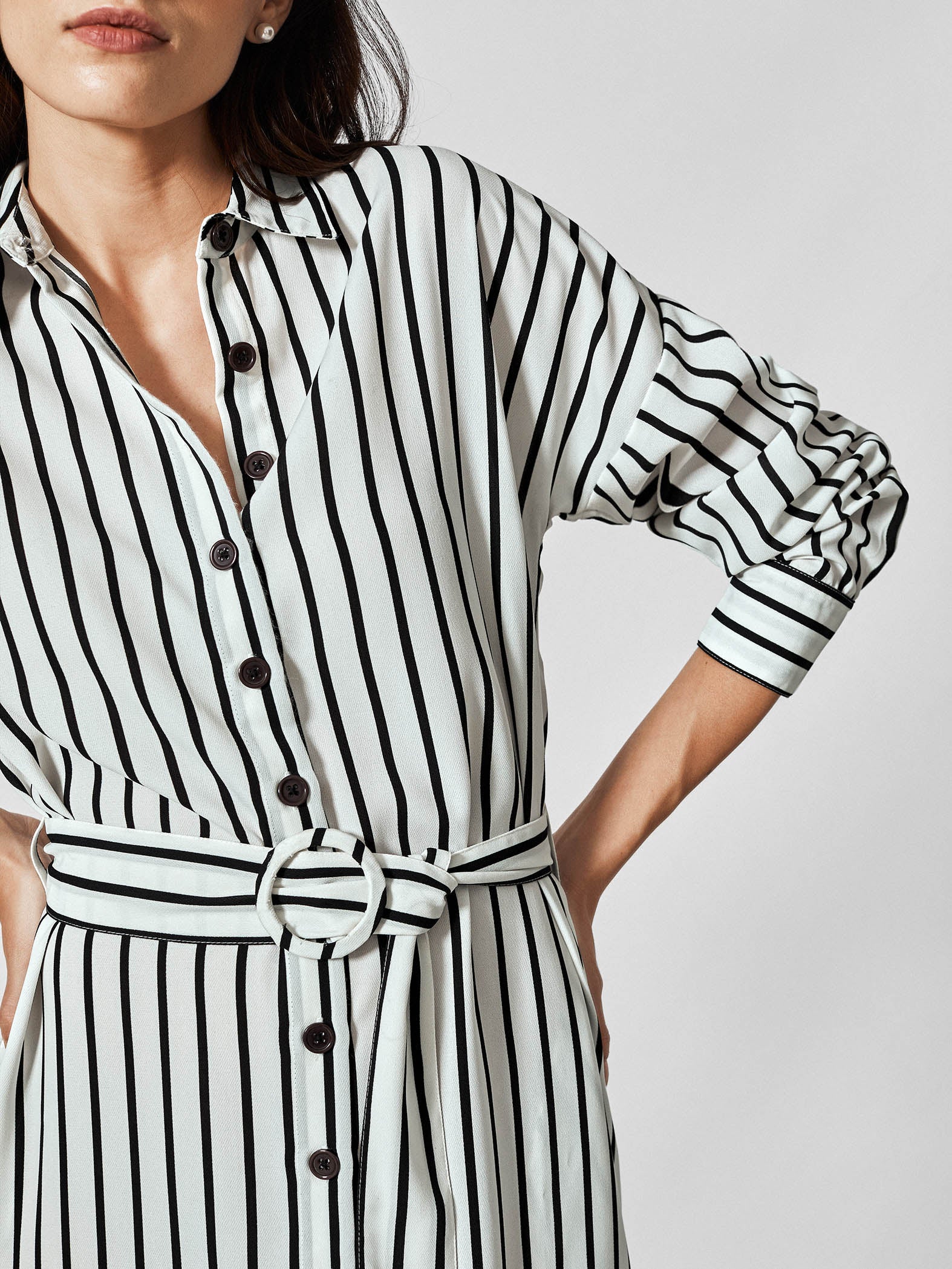 Monochrome Stripe Belted Shirt Dress