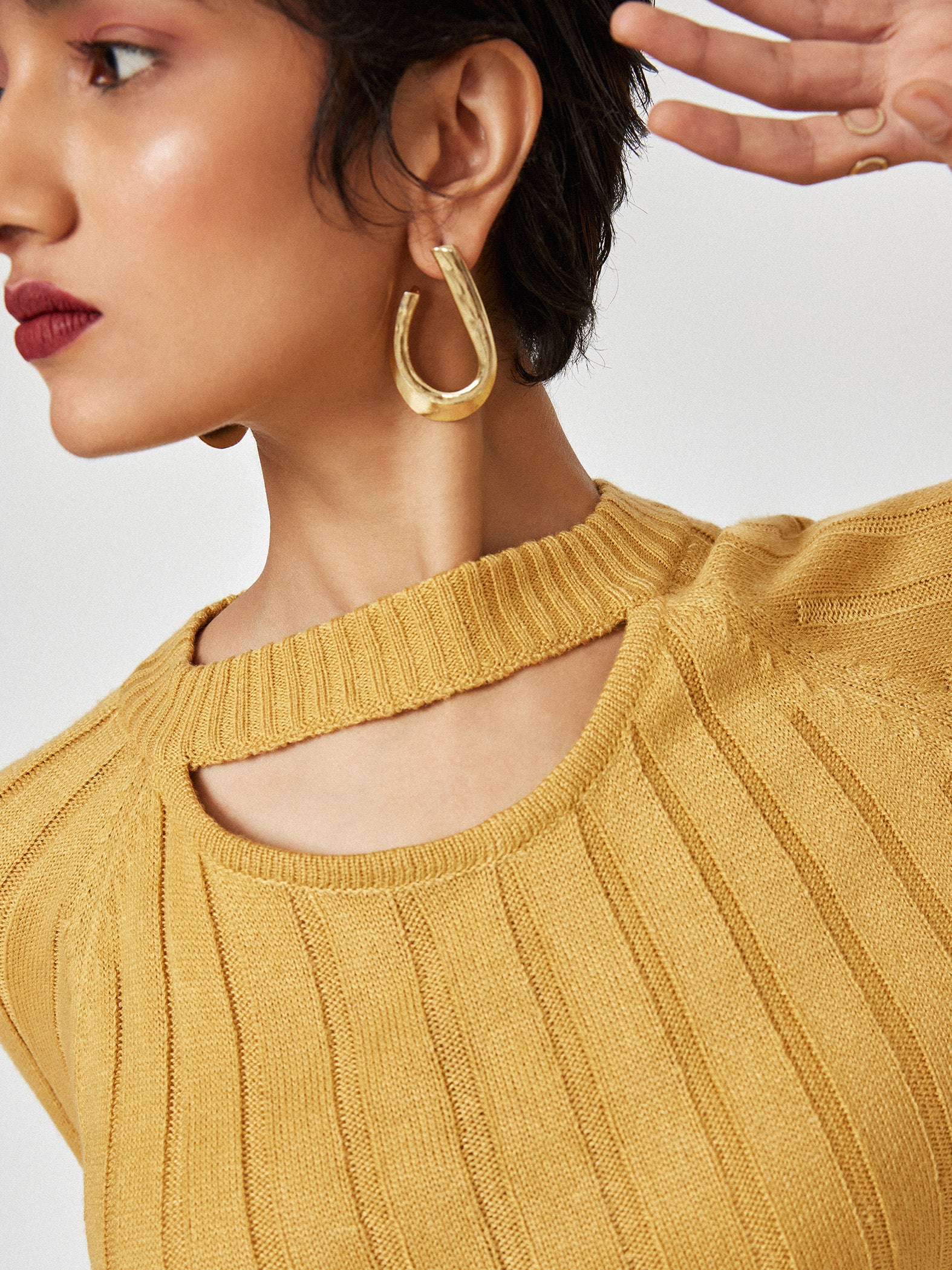 Mustard Cut Out Ribbed Sweater