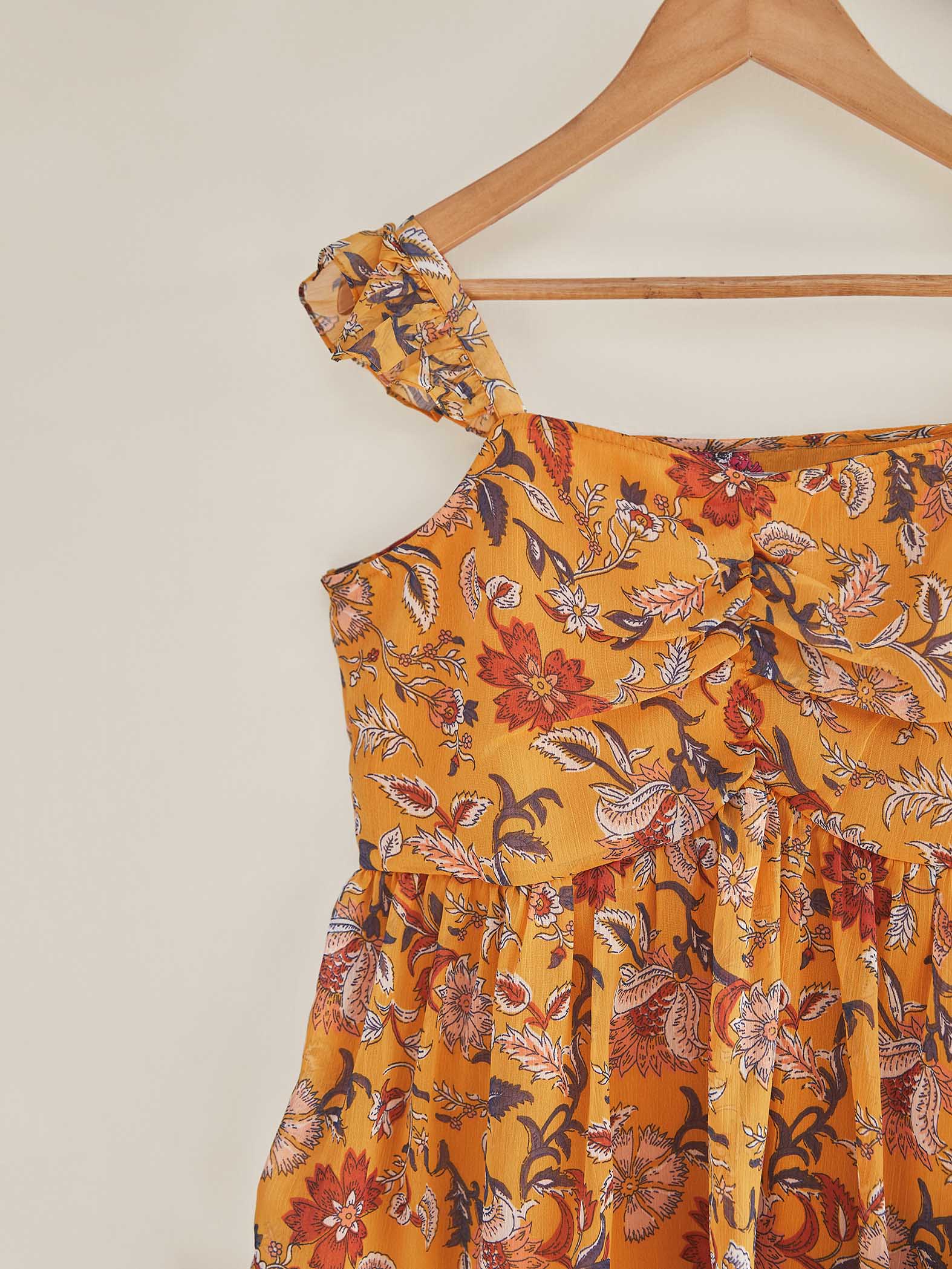 Mustard Floral Gathered Top