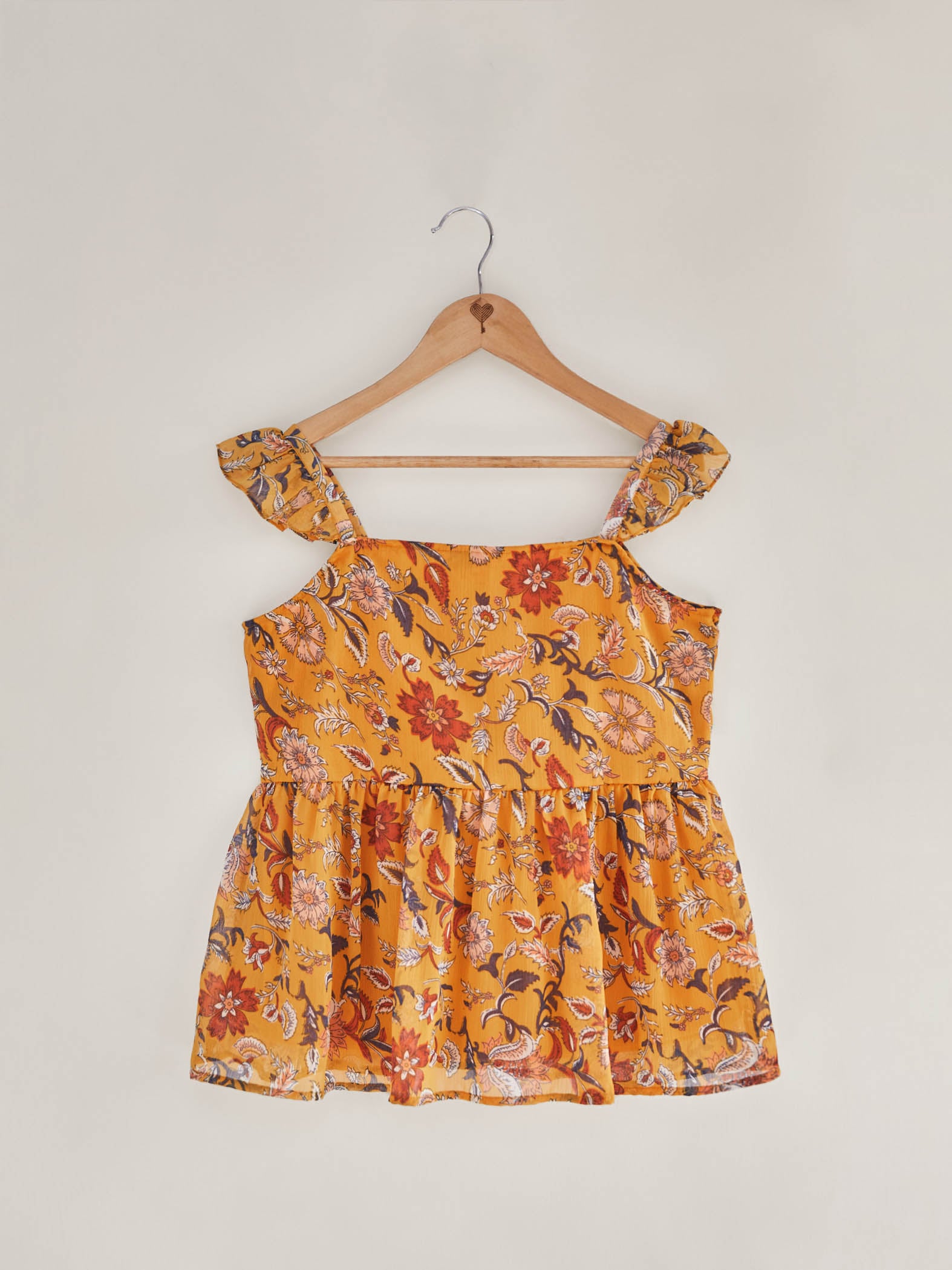 Mustard Floral Gathered Top