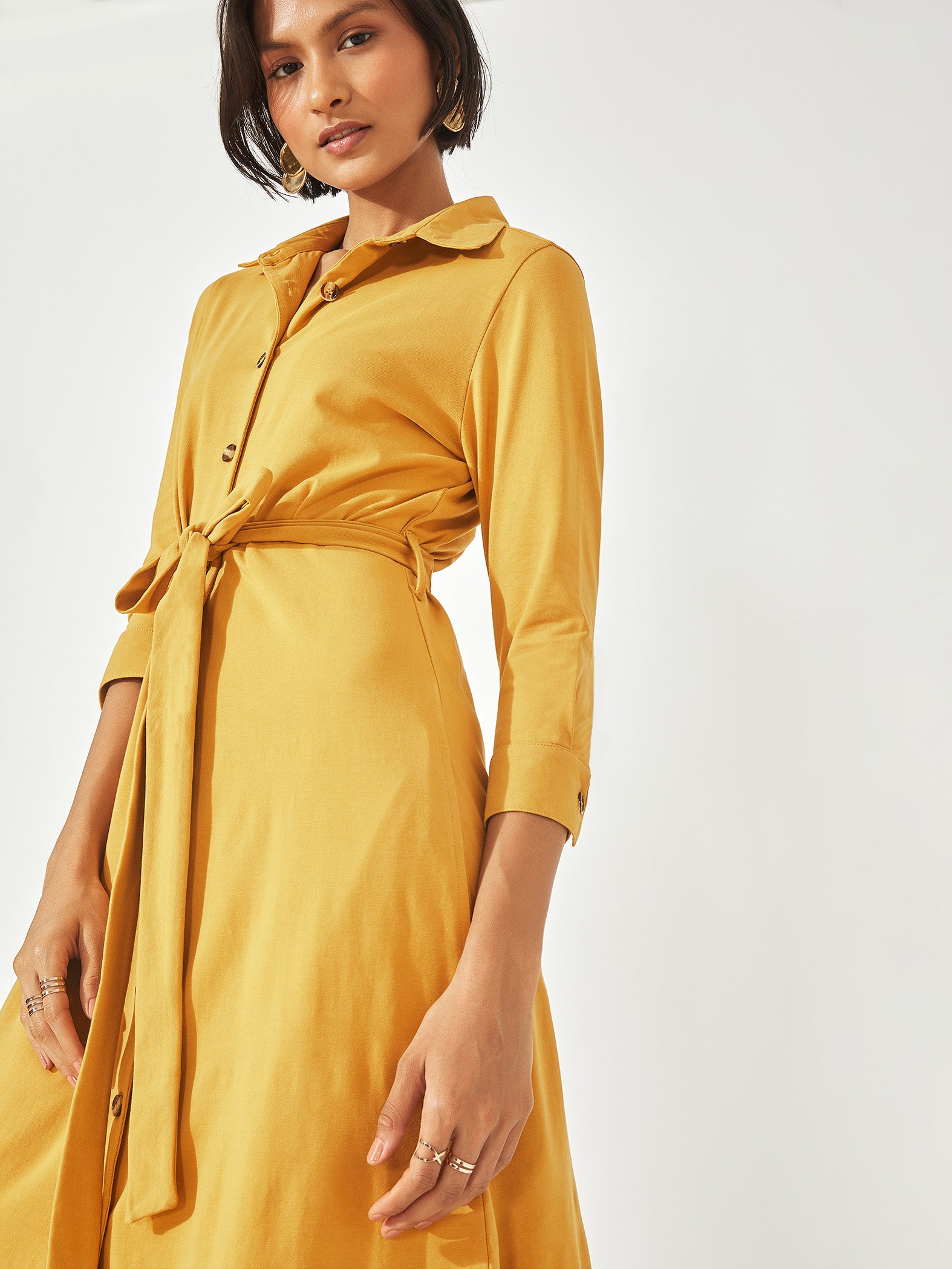 Mustard Longline Shirt Dress