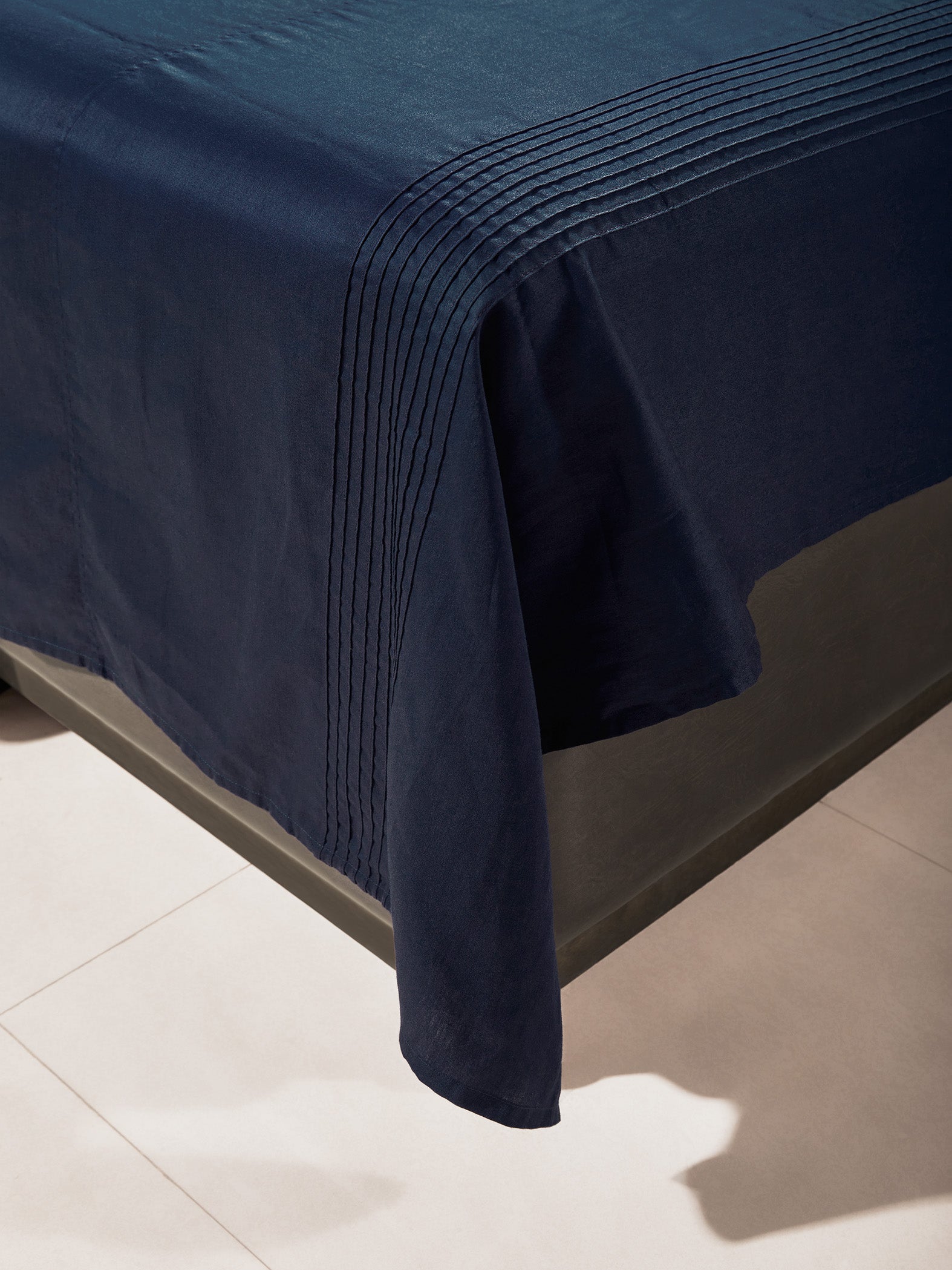 Navy Pleated Bed Cover
