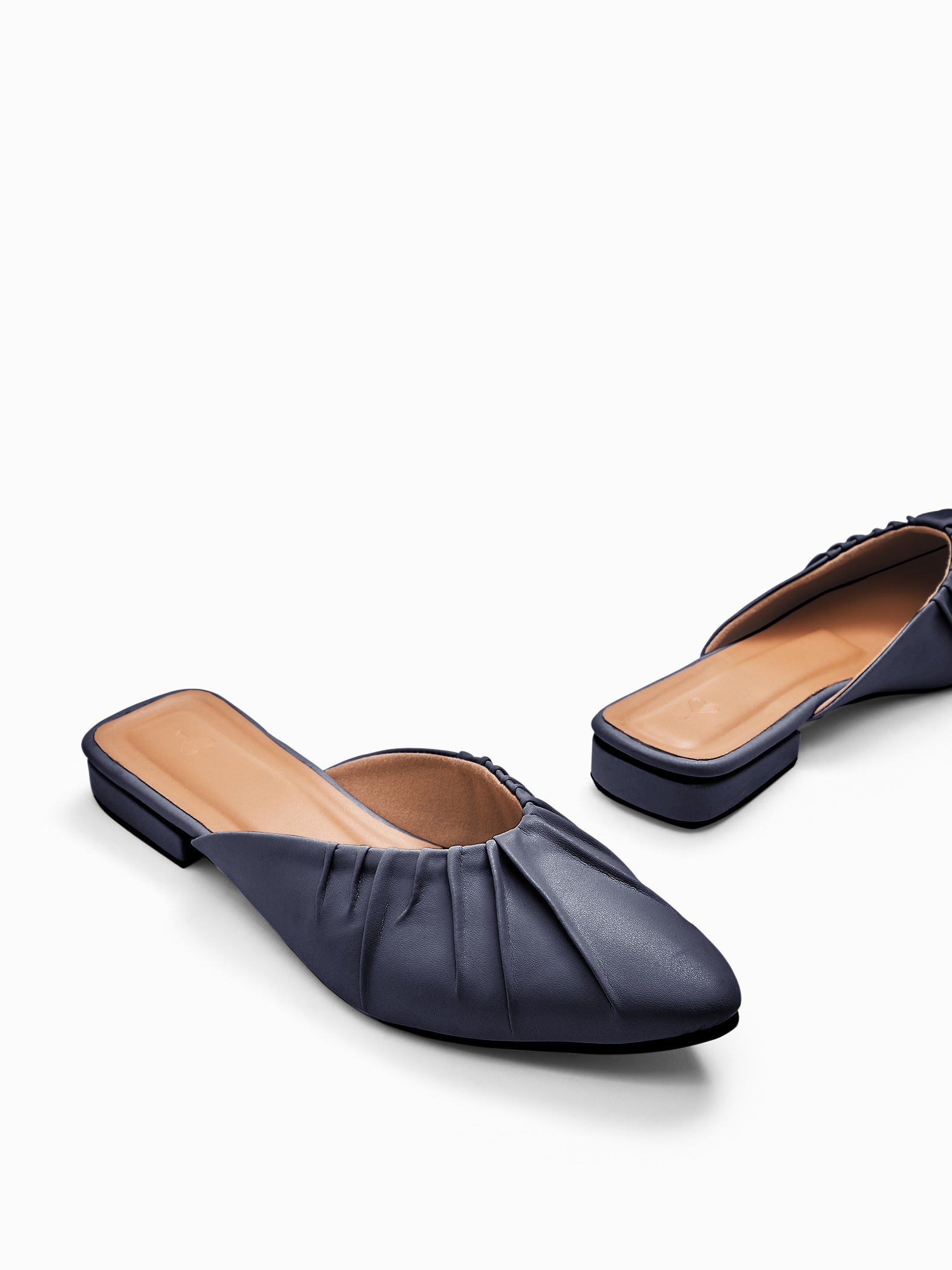 Navy Ruched Pointed Toe Flats