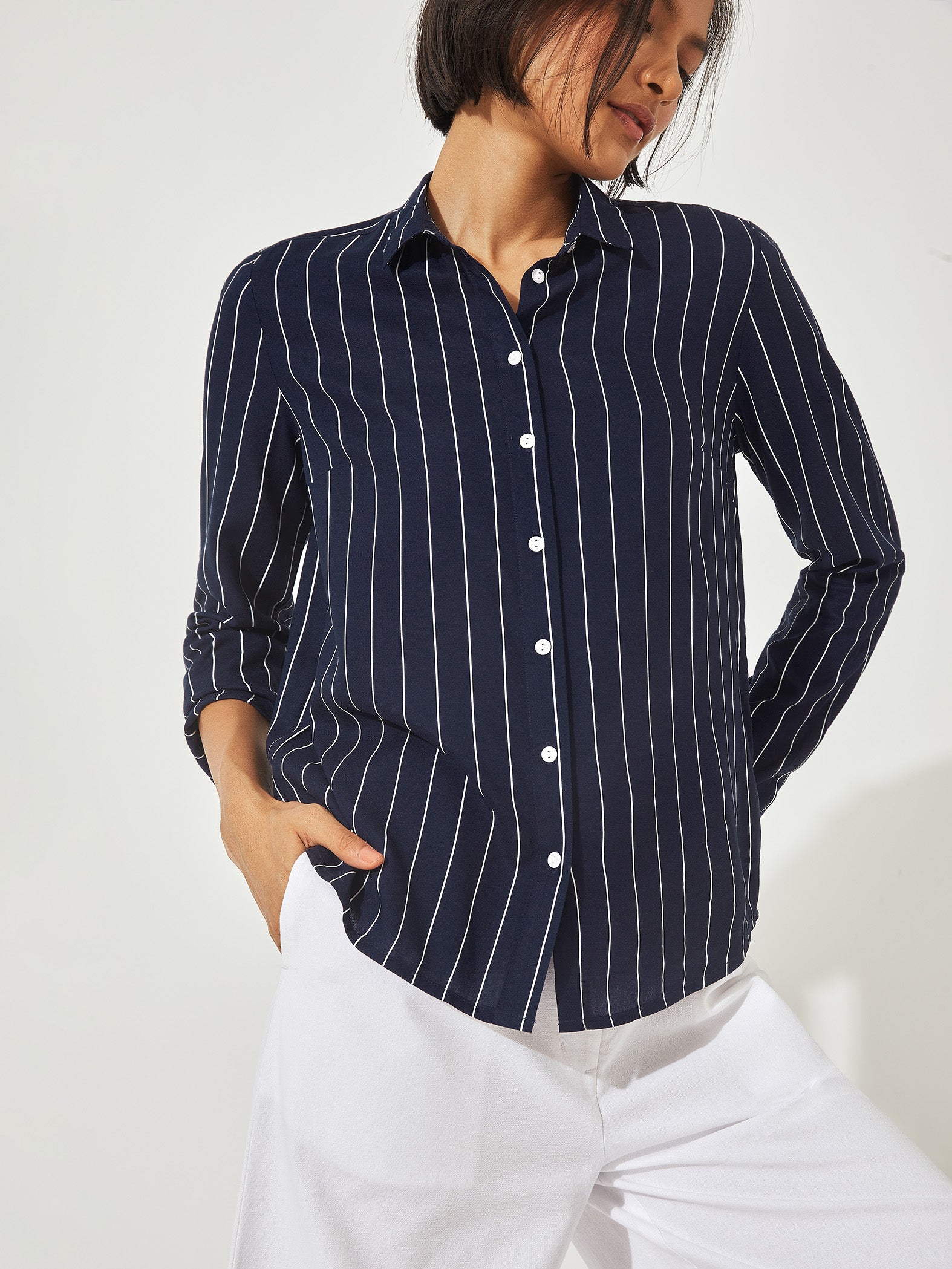 Navy & White Striped Shirt