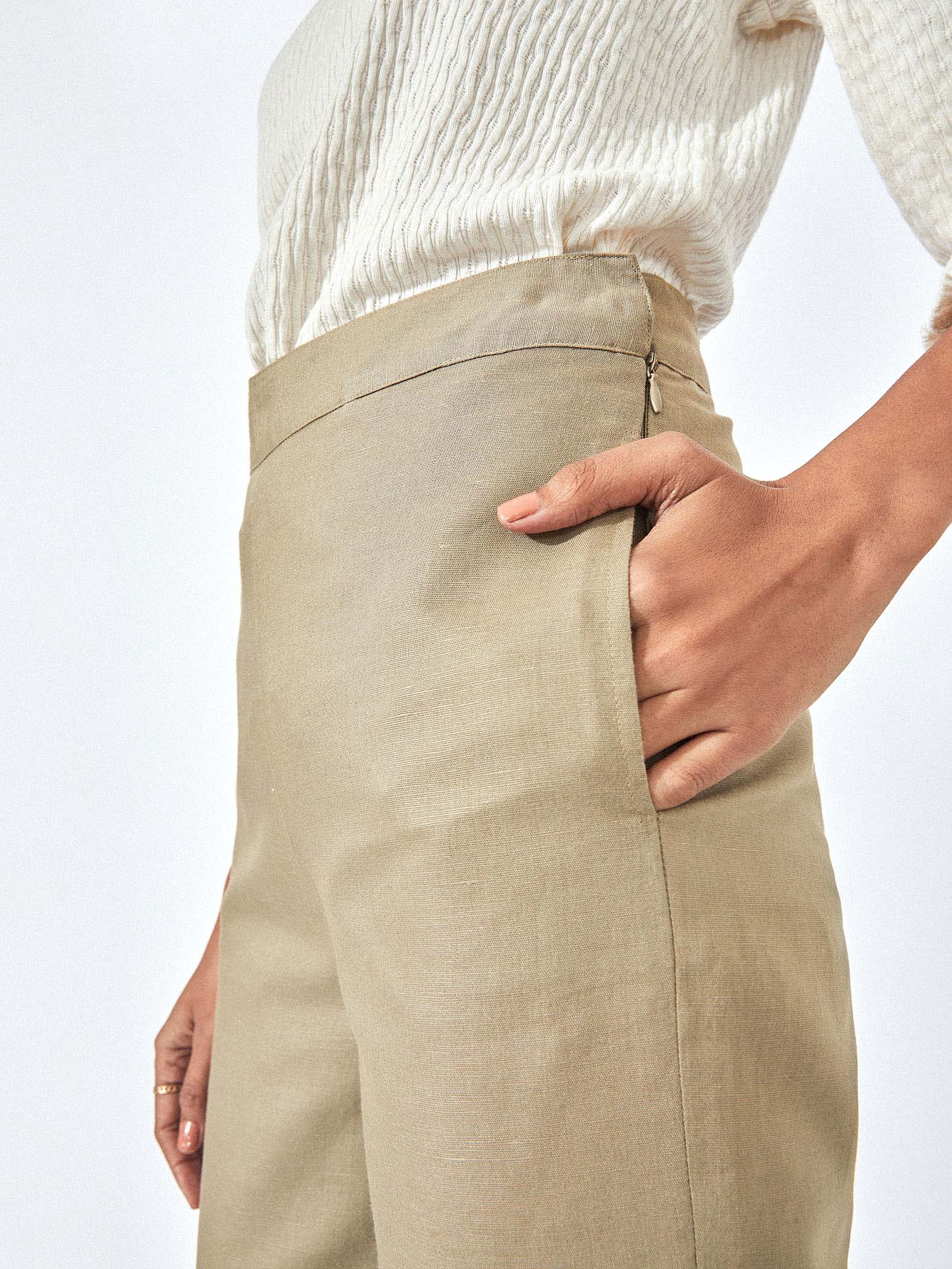 Olive Linen Tapered Pants
