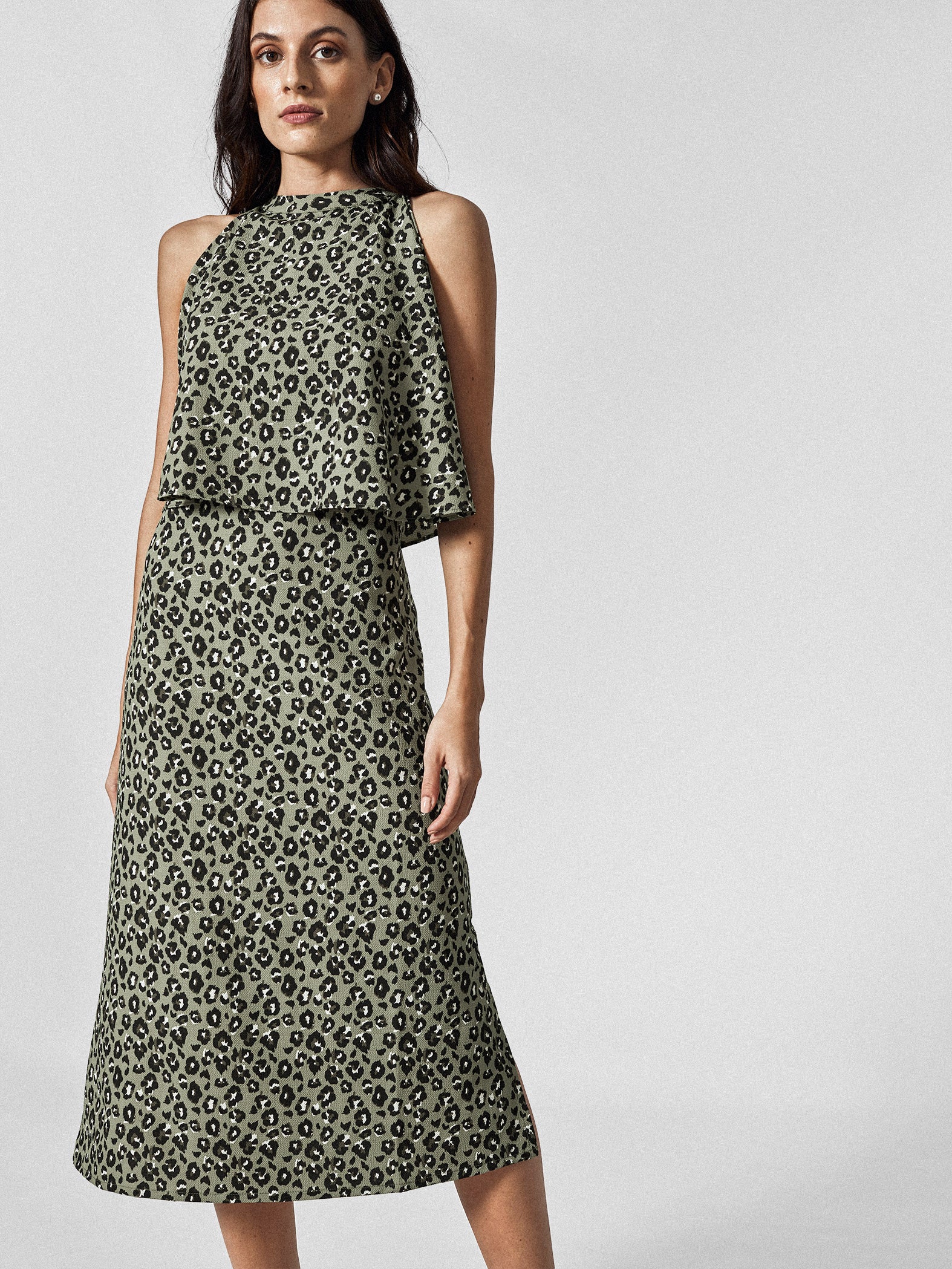 Olive Leopard Overlay Dress