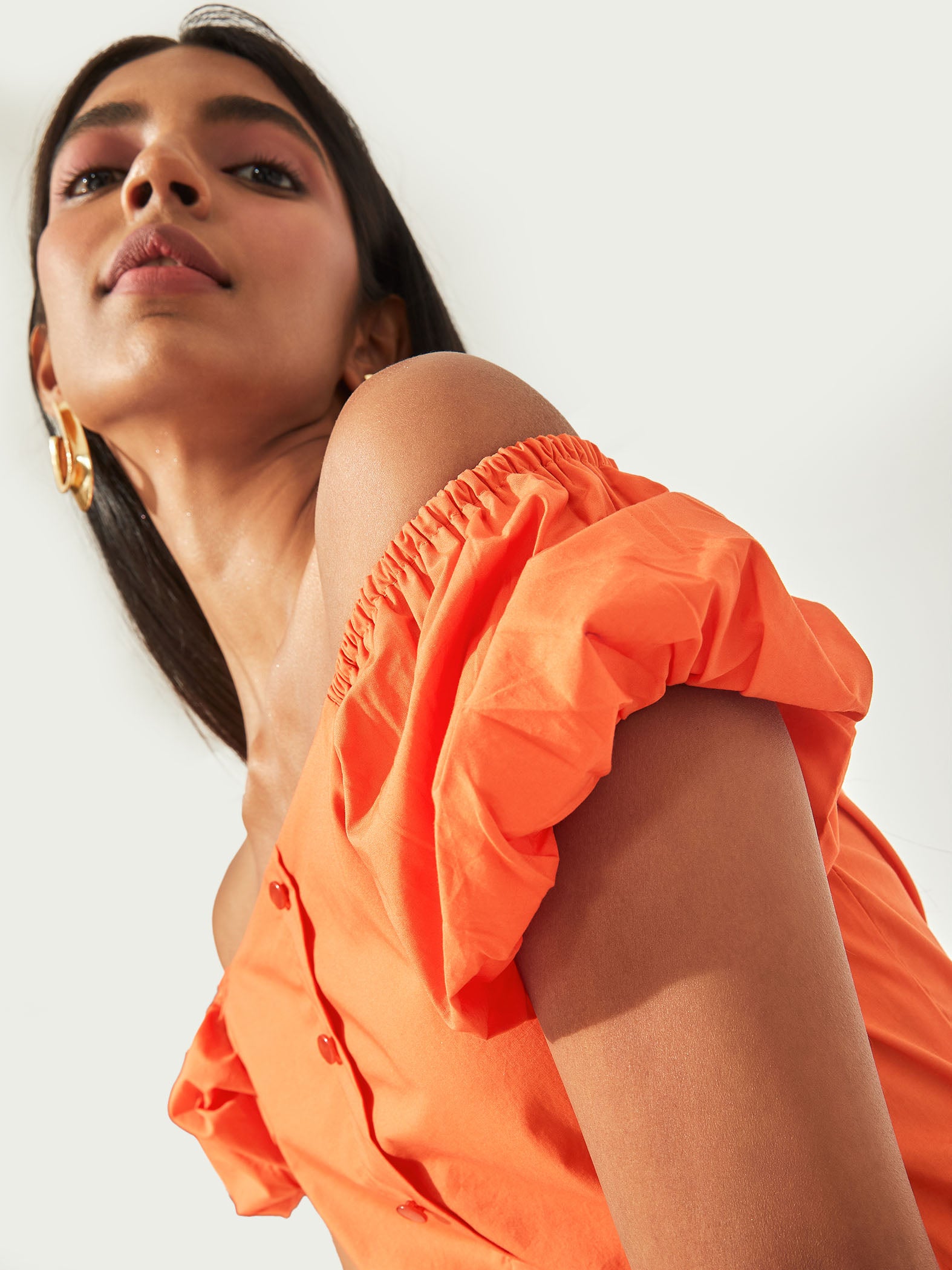 Orange Off Shoulder Midi Dress