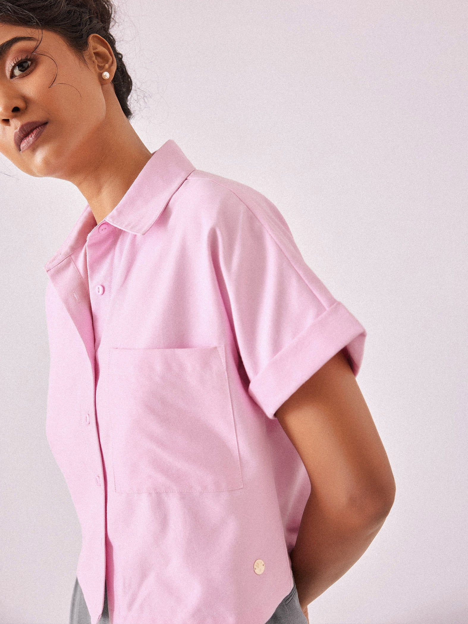 Pale Pink Chambray Boxy Shirt