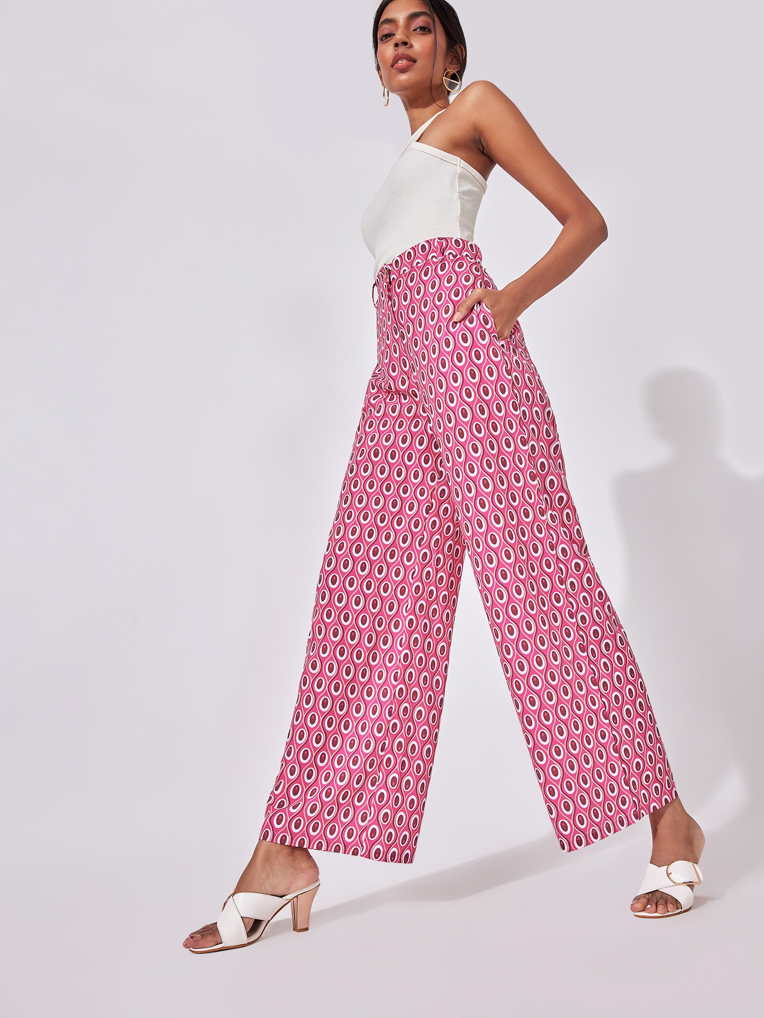 Pink Retro Flared Trousers