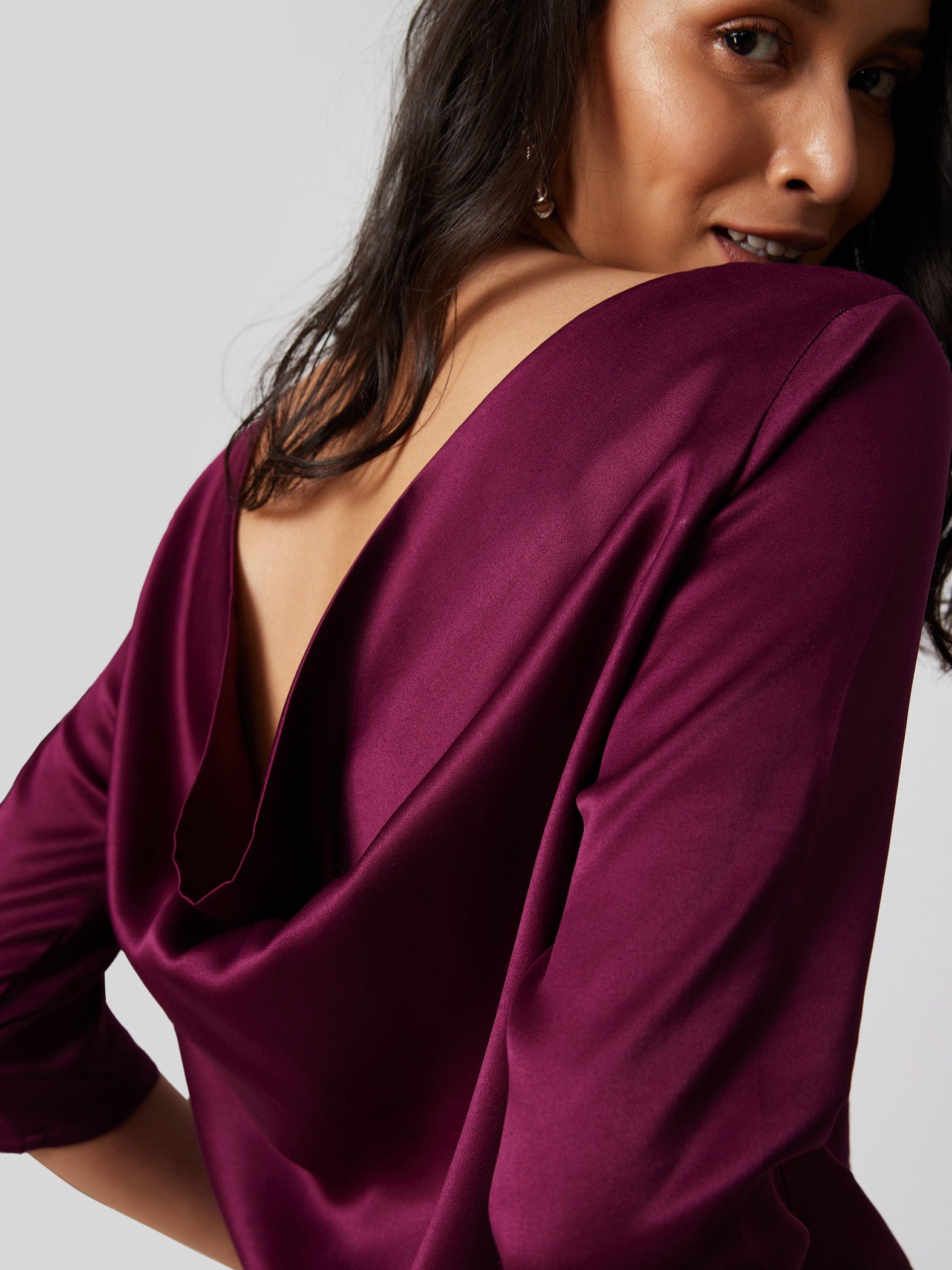 Plum Satin Back Cowl Top