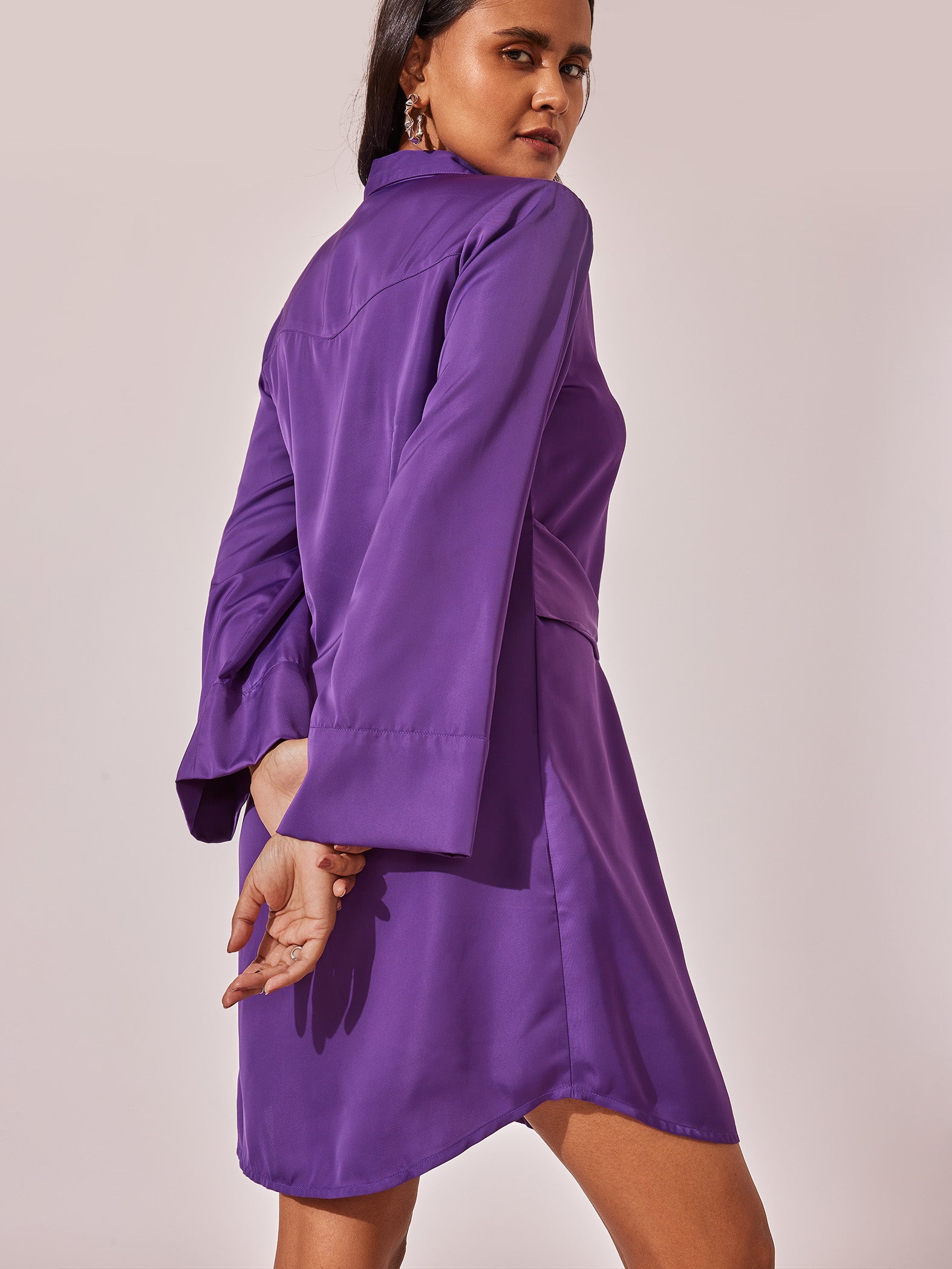 Purple Satin Front Tie Dress