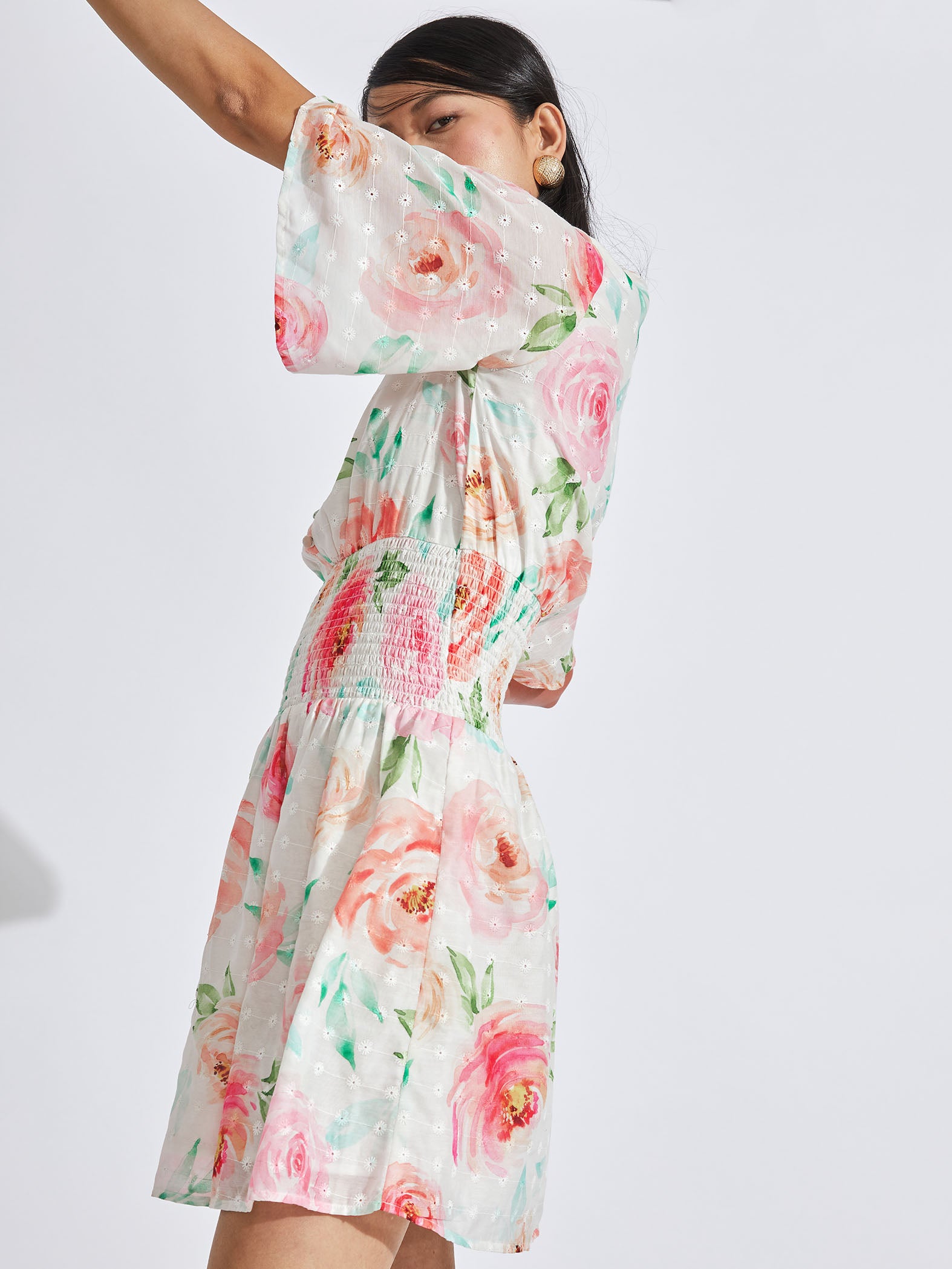 Rose Floral Schiffli Smocked dress