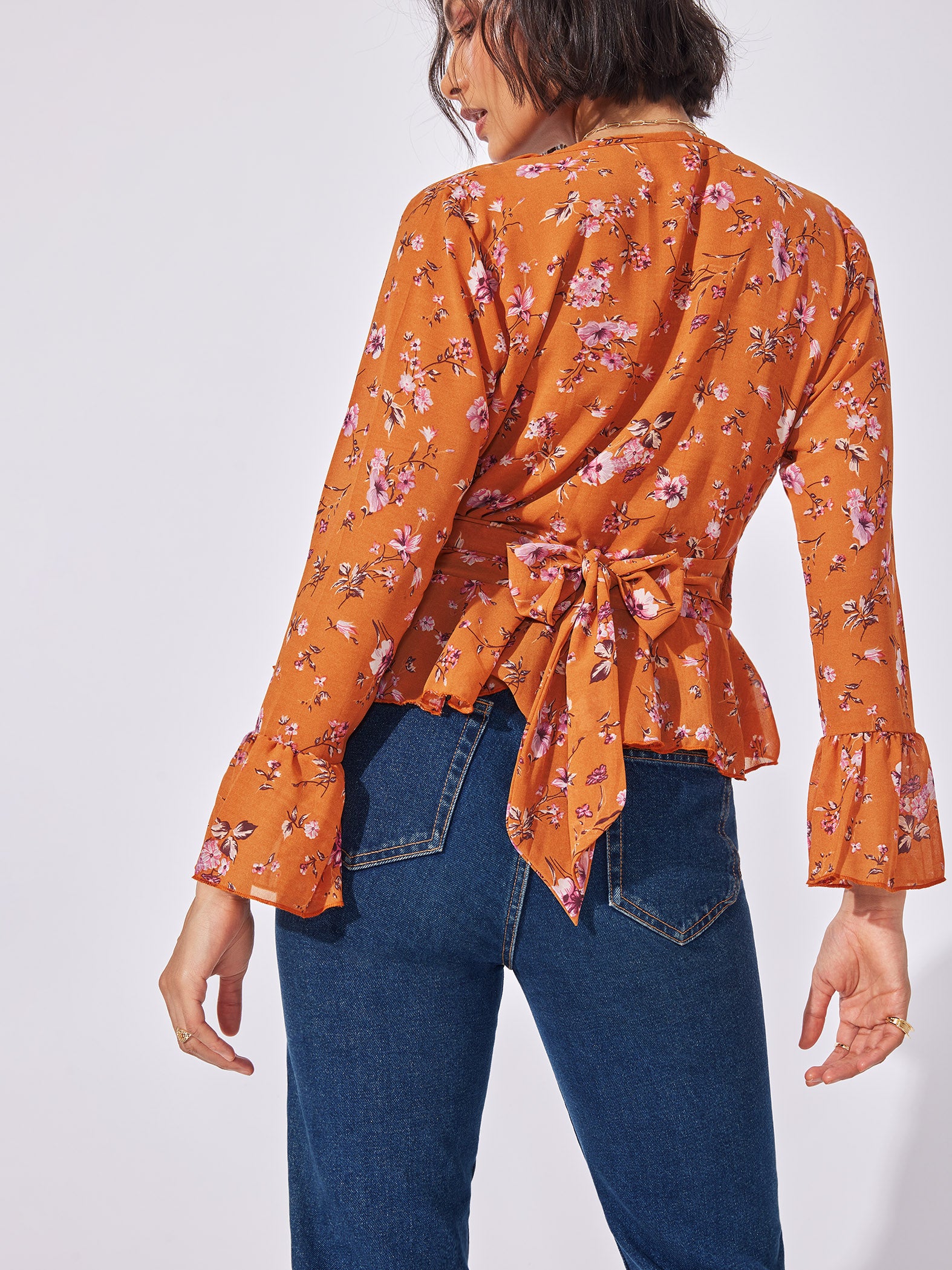 Rust Floral Ruffled Top
