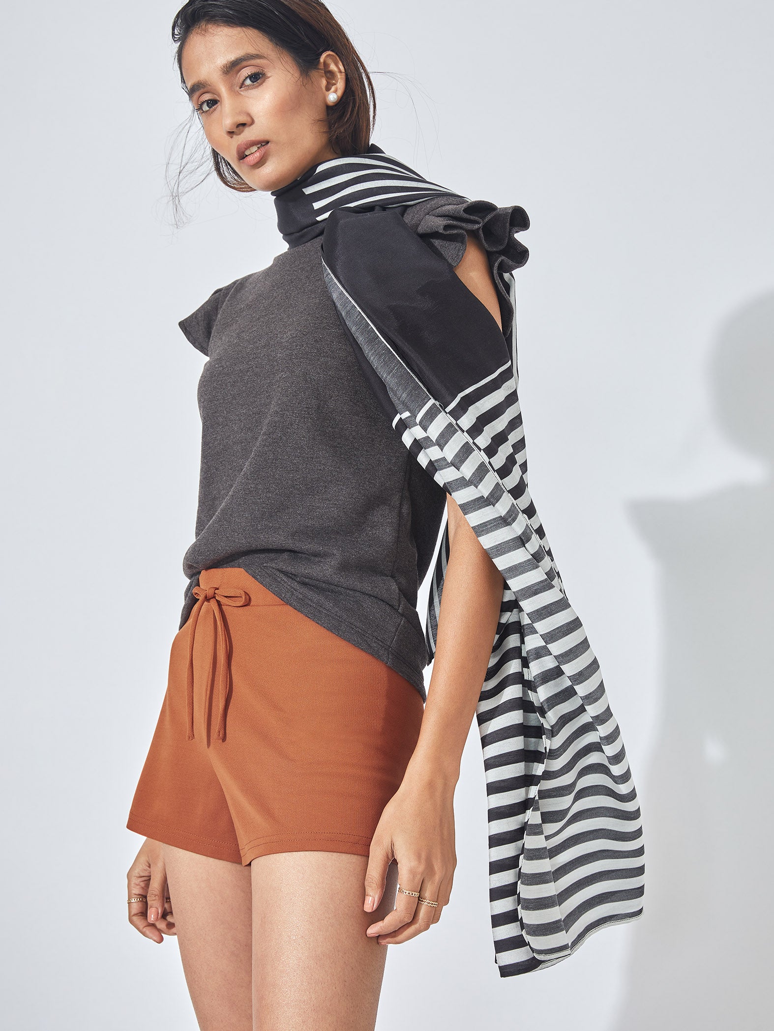Rust Textured Knit Shorts