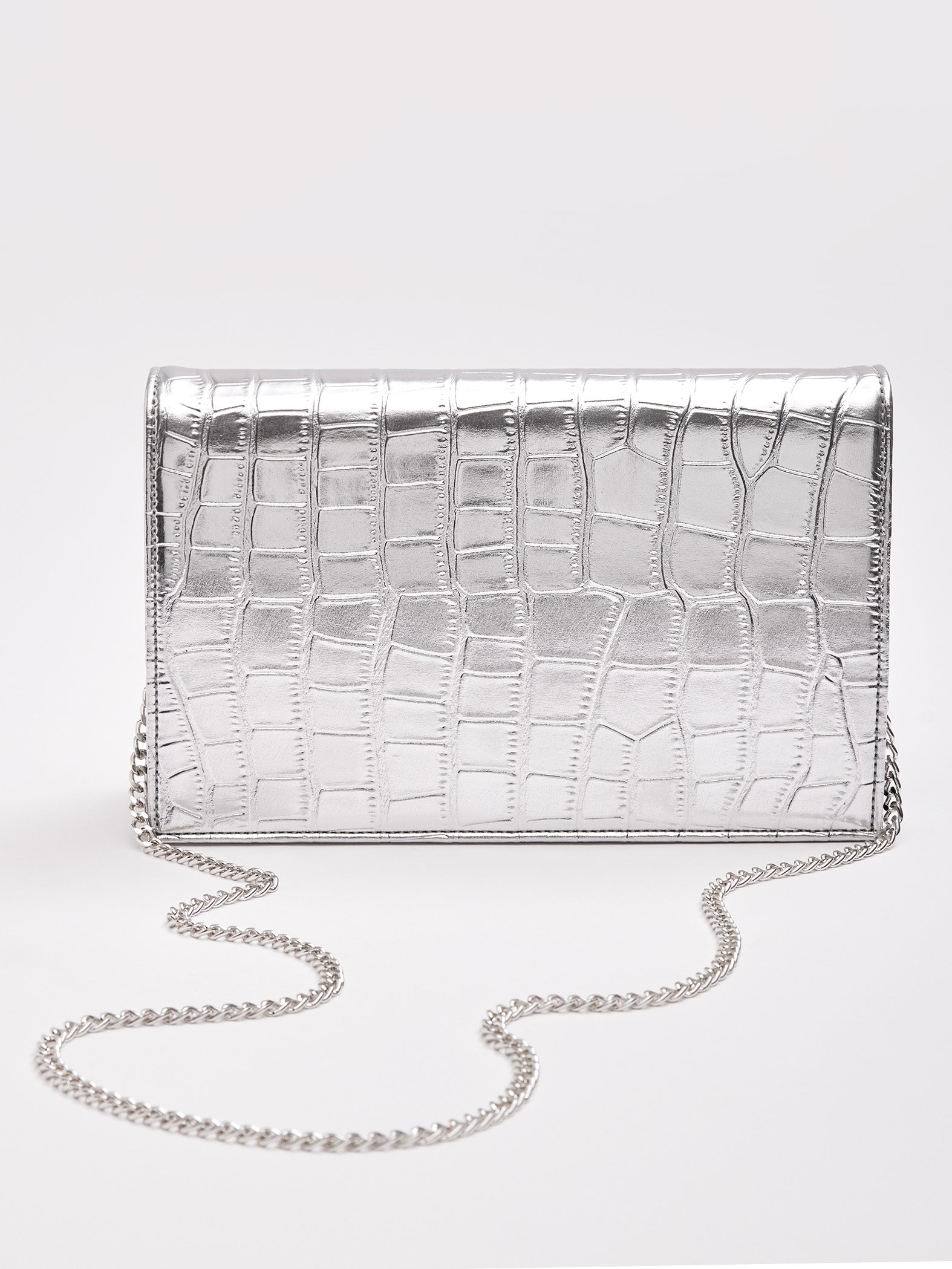 Silver Croc Textured Clutch