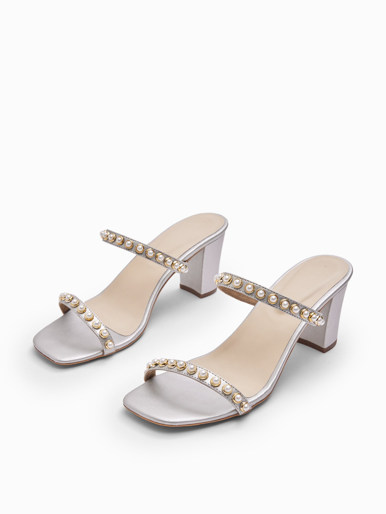 Silver Pearl Block Heels
