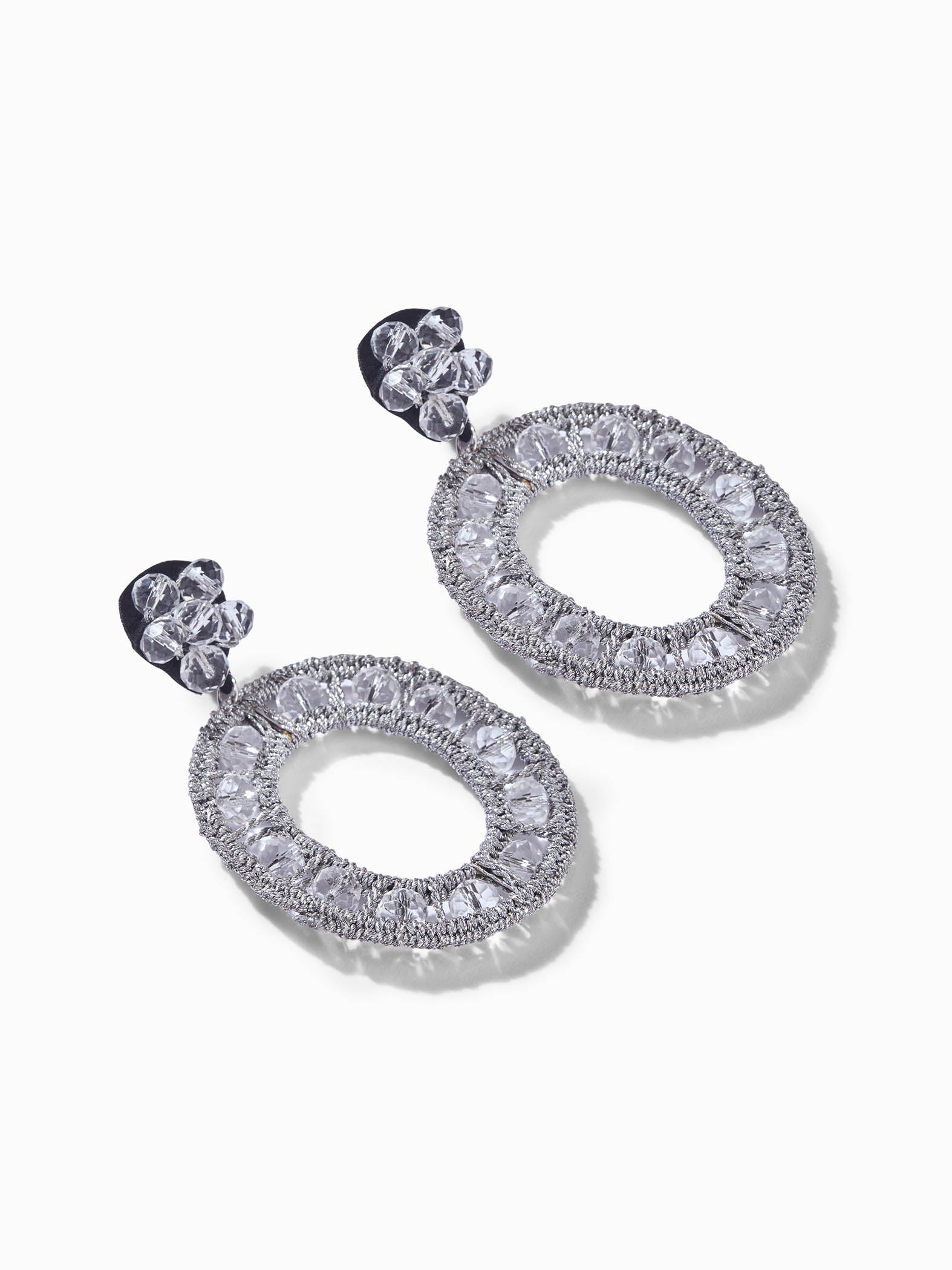 Silver Round Crystal Earrings