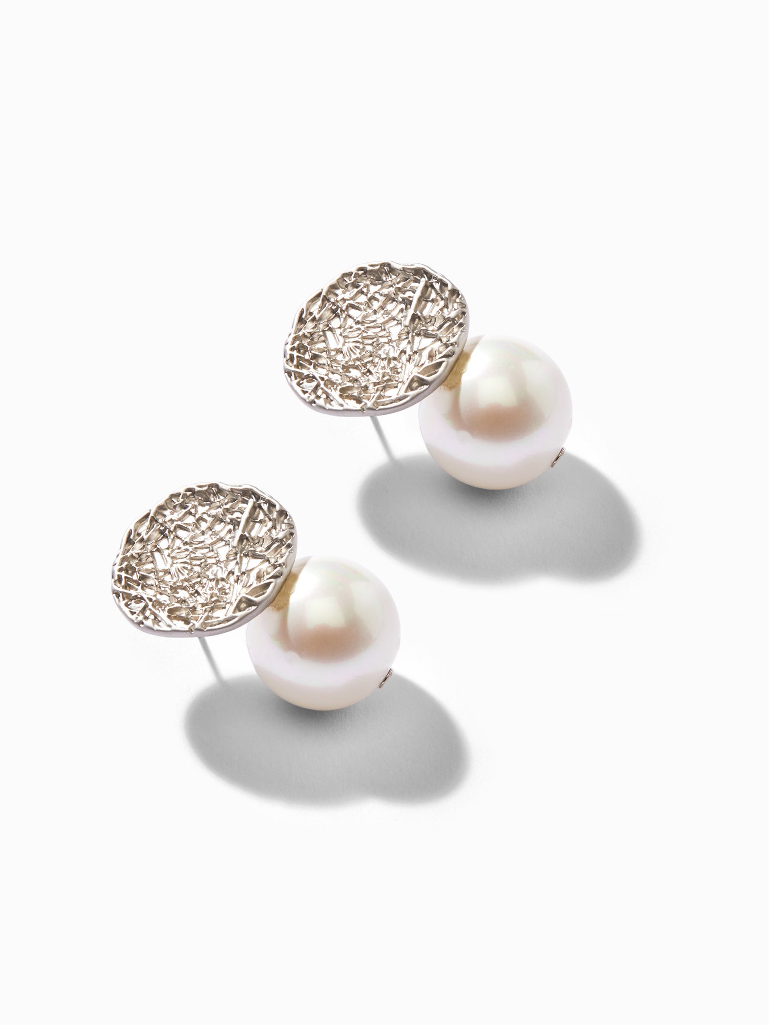 Silver Textured Pearl Earrings
