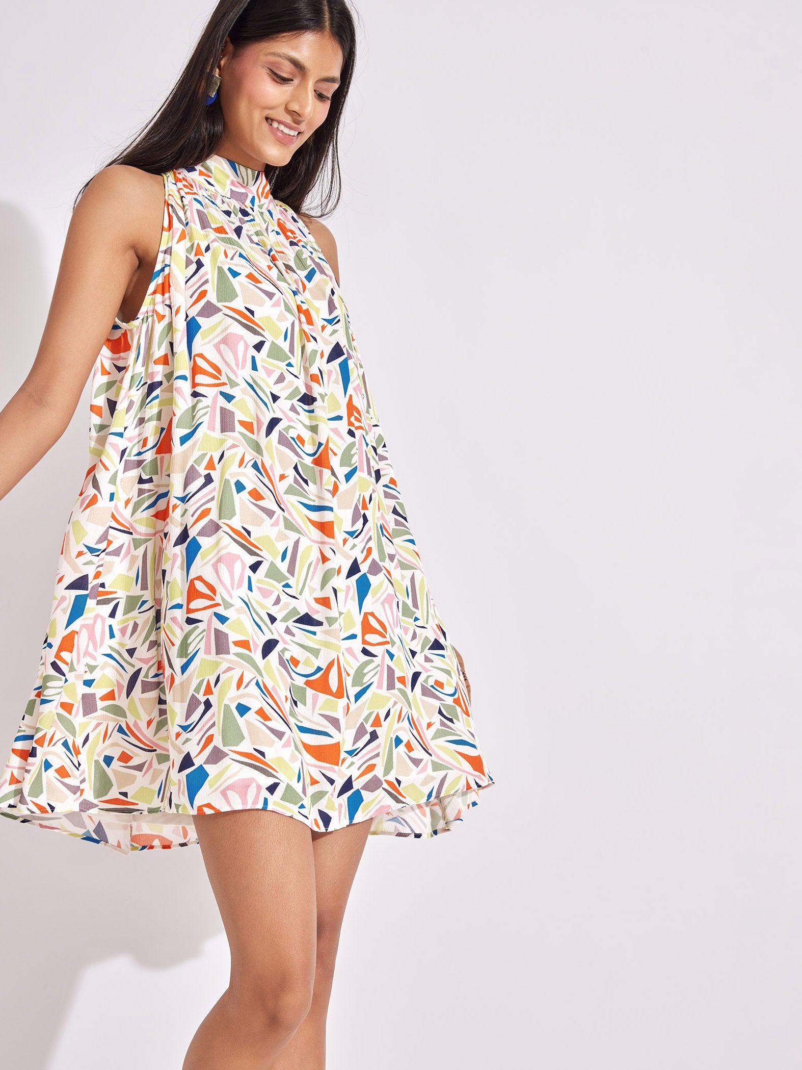 Terrazzo Print Gathered Dress