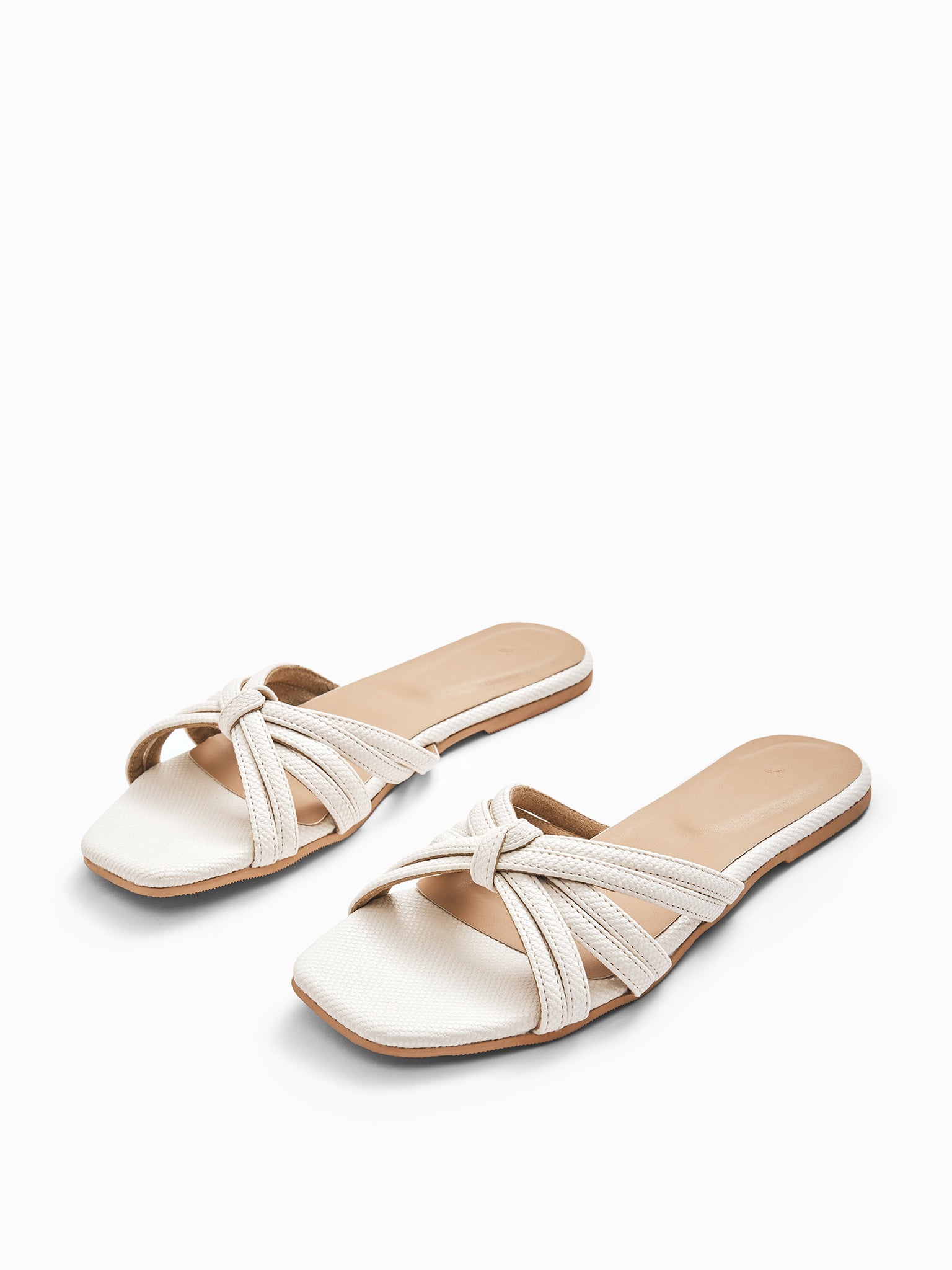 White Knotted Strap Flats