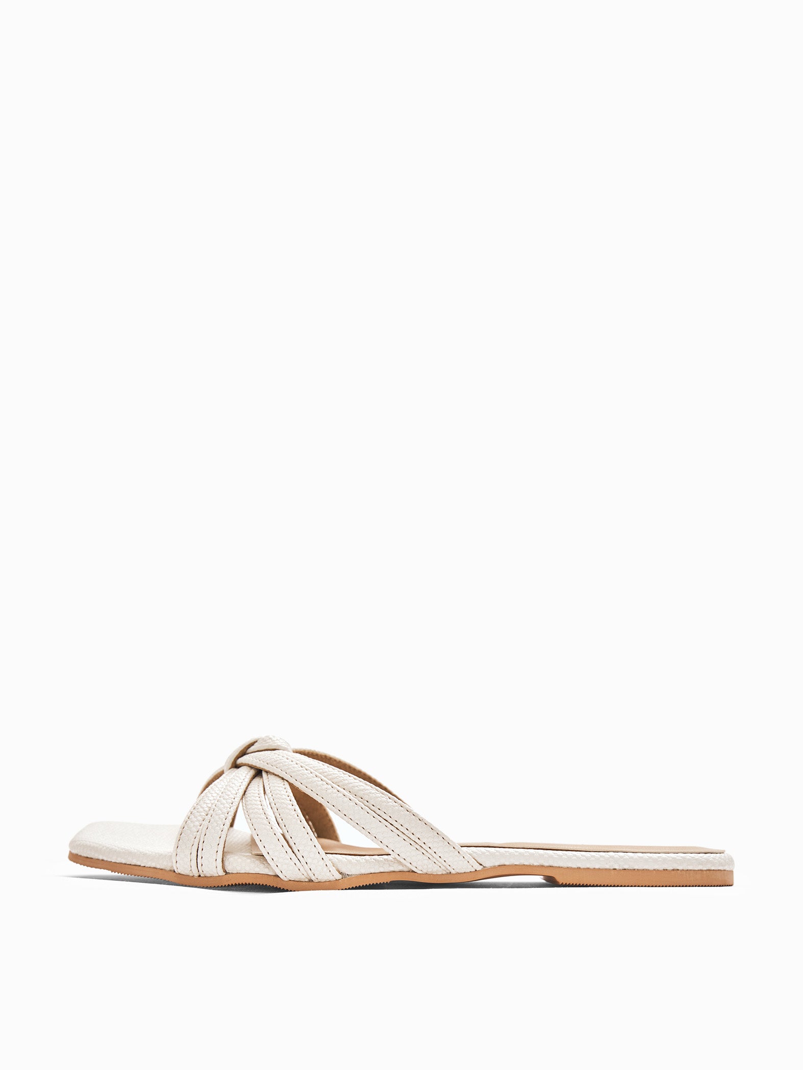 White Knotted Strap Flats