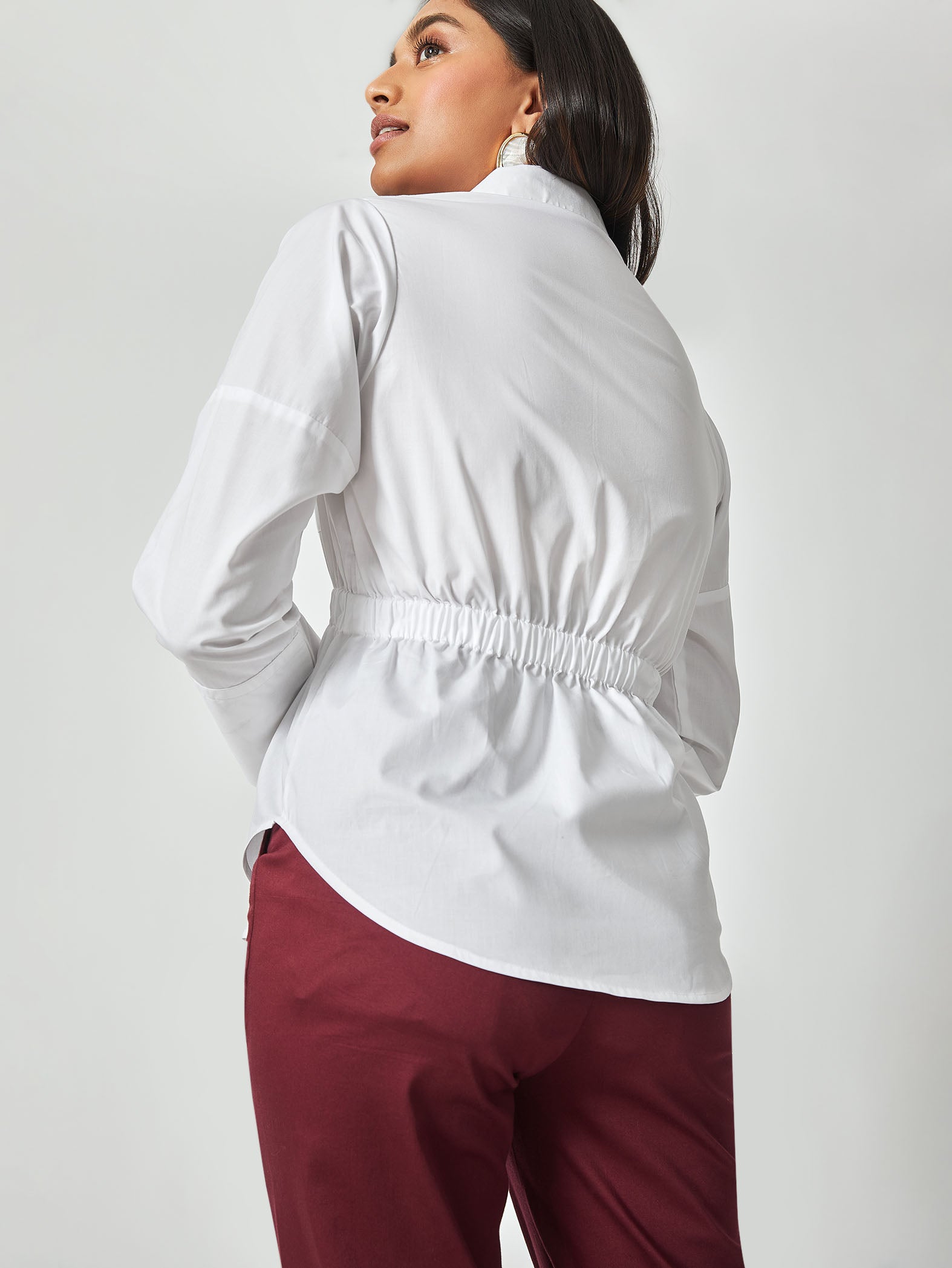 White Asymmetric Cinched Shirt