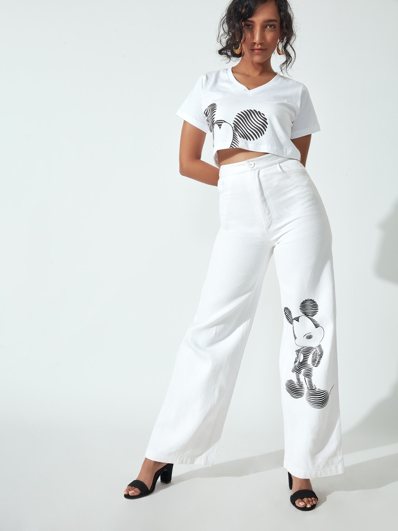 White Mickey Print Pants by Disney