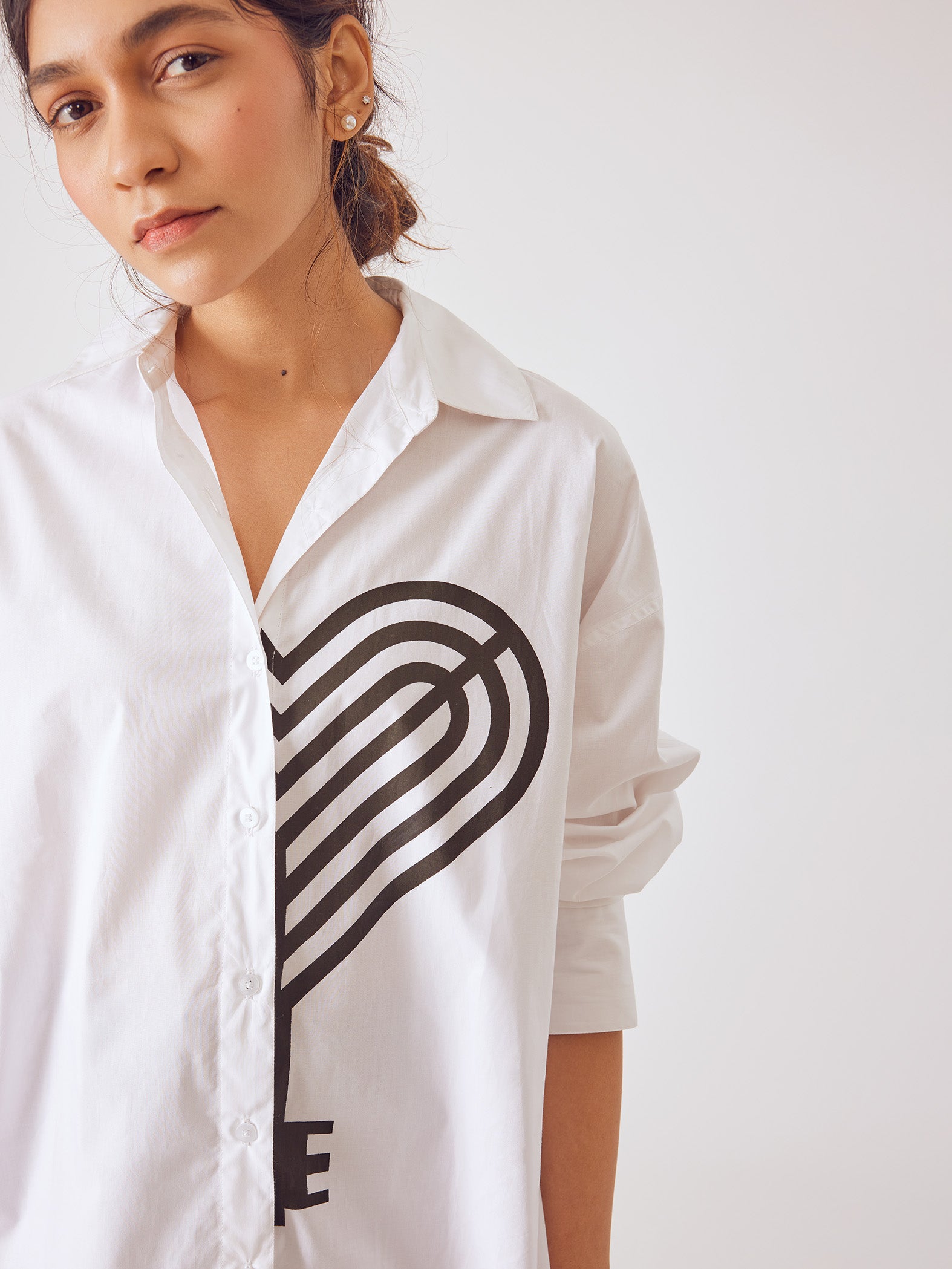 White Monogram Key Print Shirt