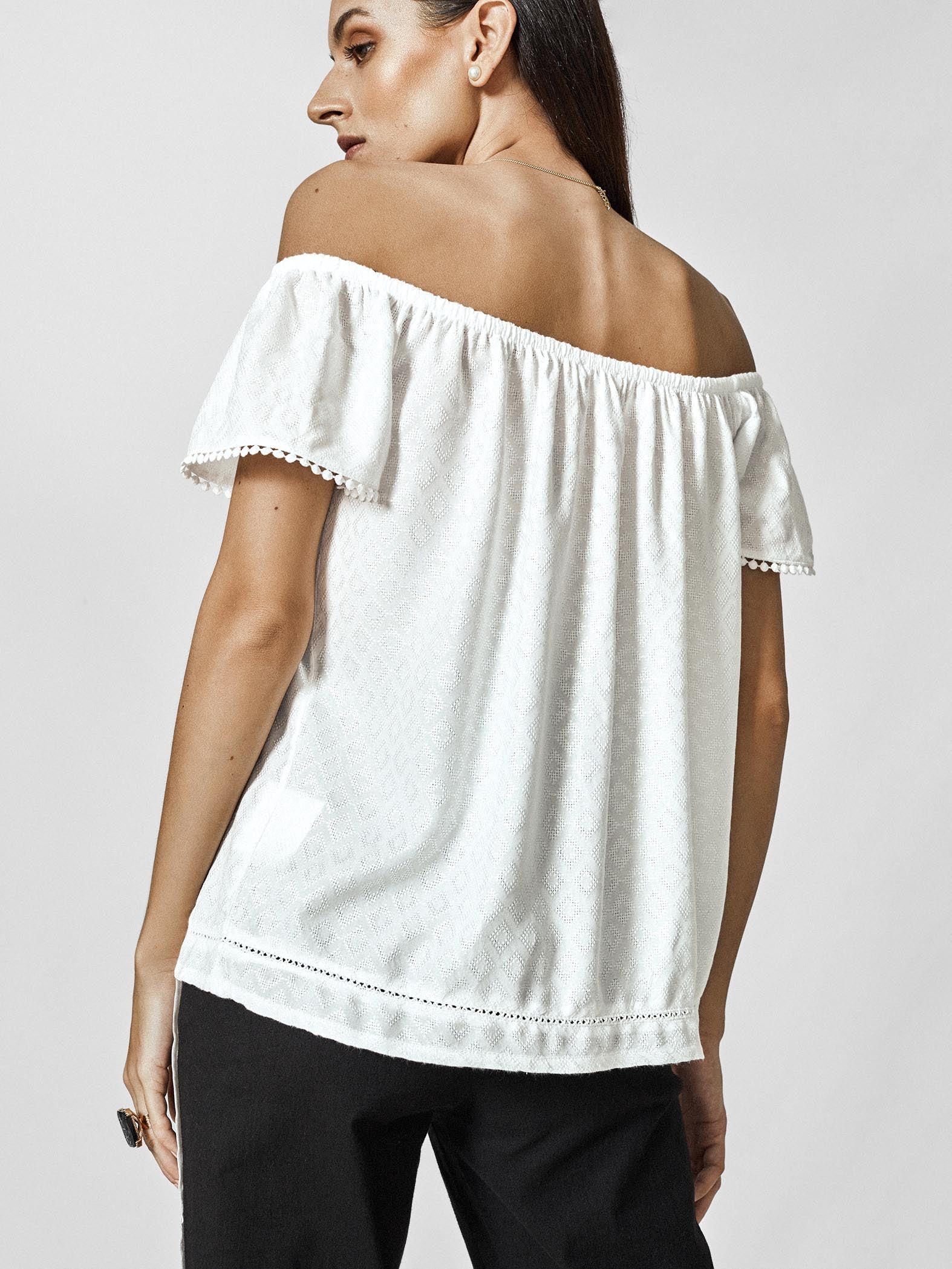 White Off Shoulder Buttoned Top