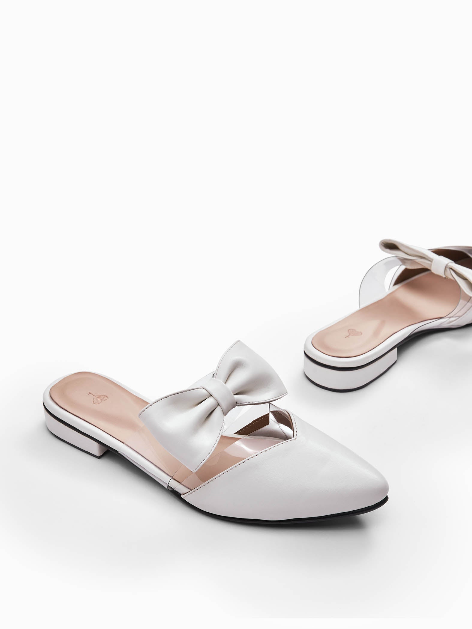 White Pointed Bow Mules