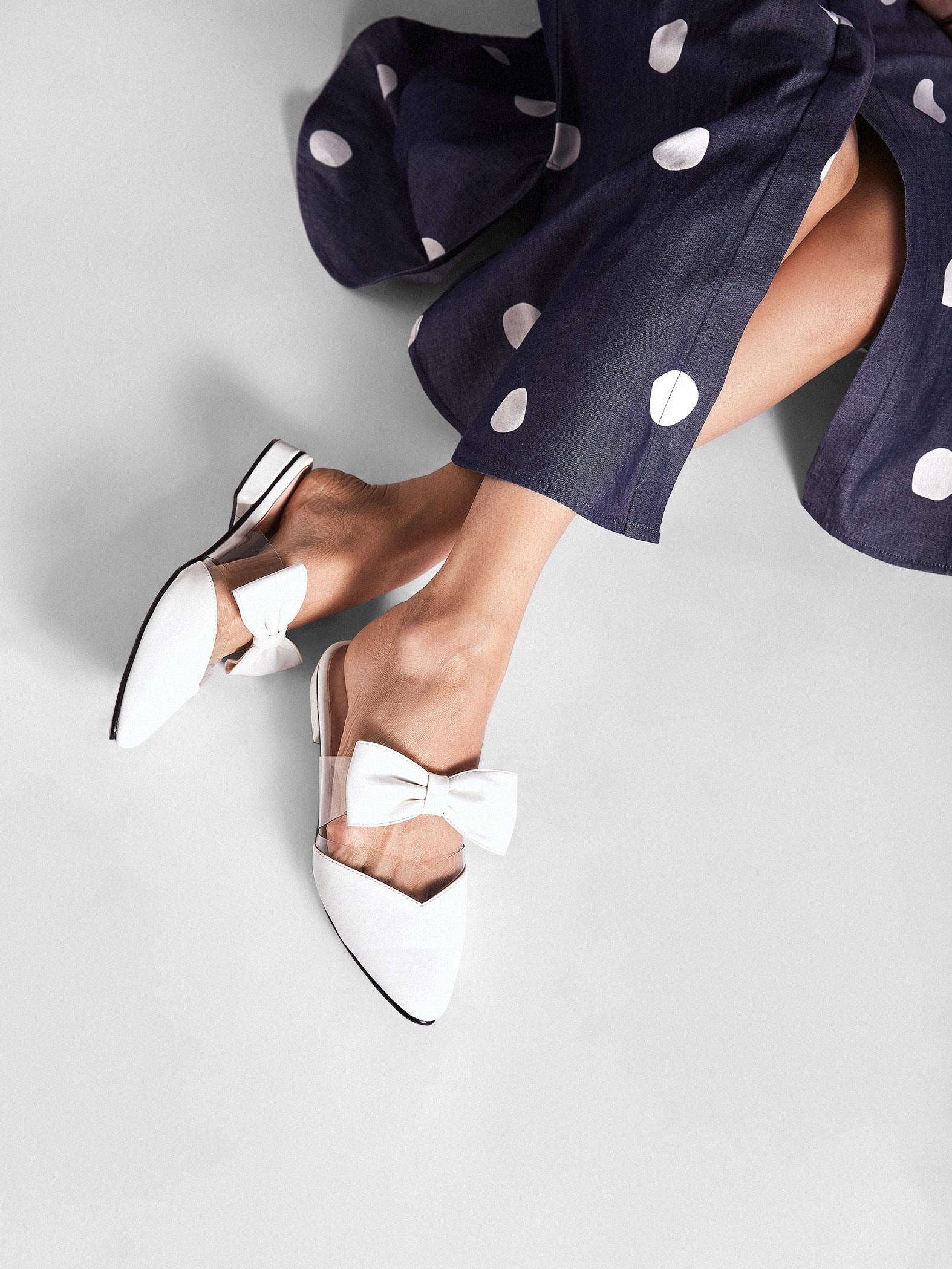 White Pointed Bow Mules