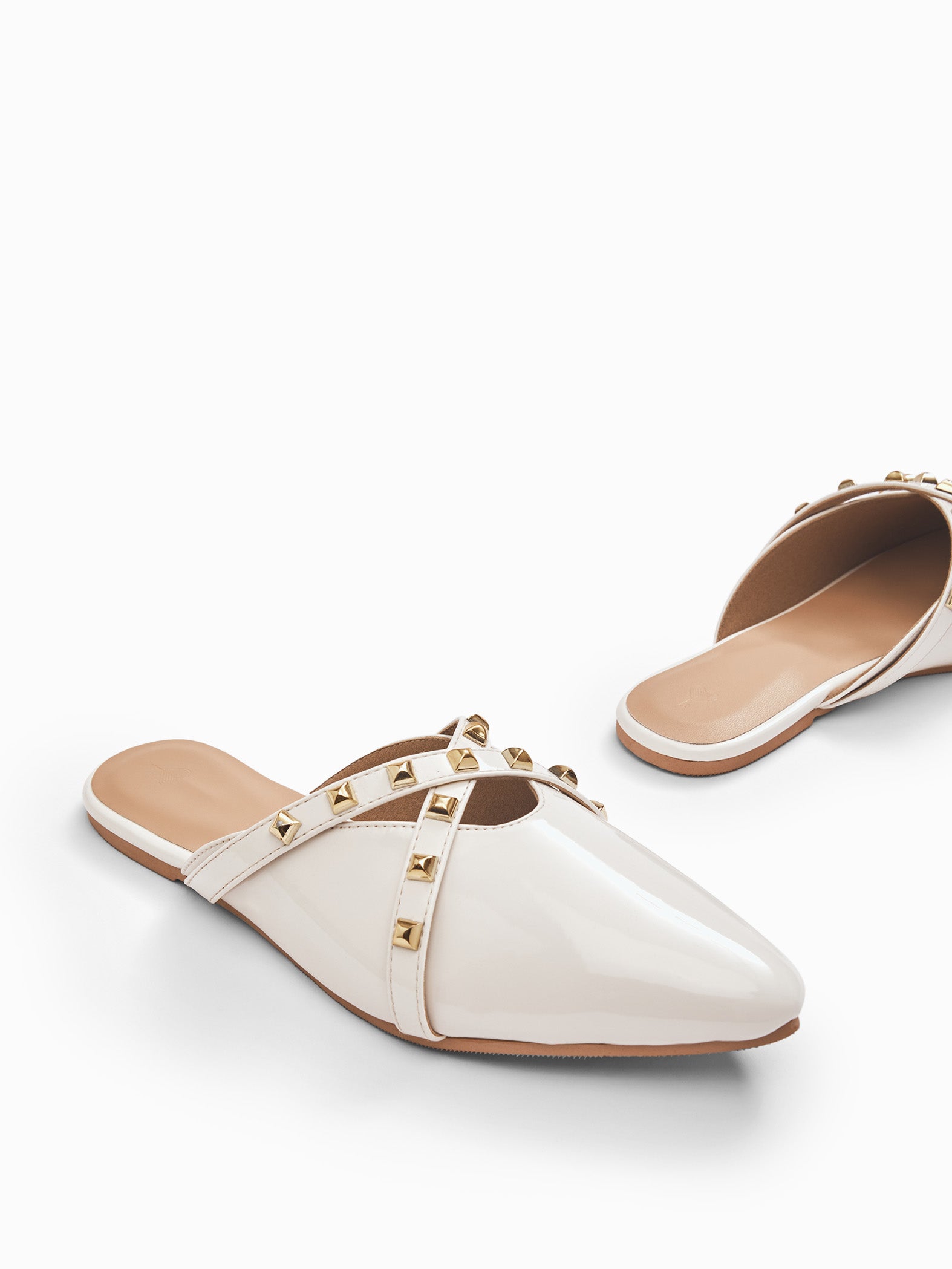 White Studded Pointed Toe Flats