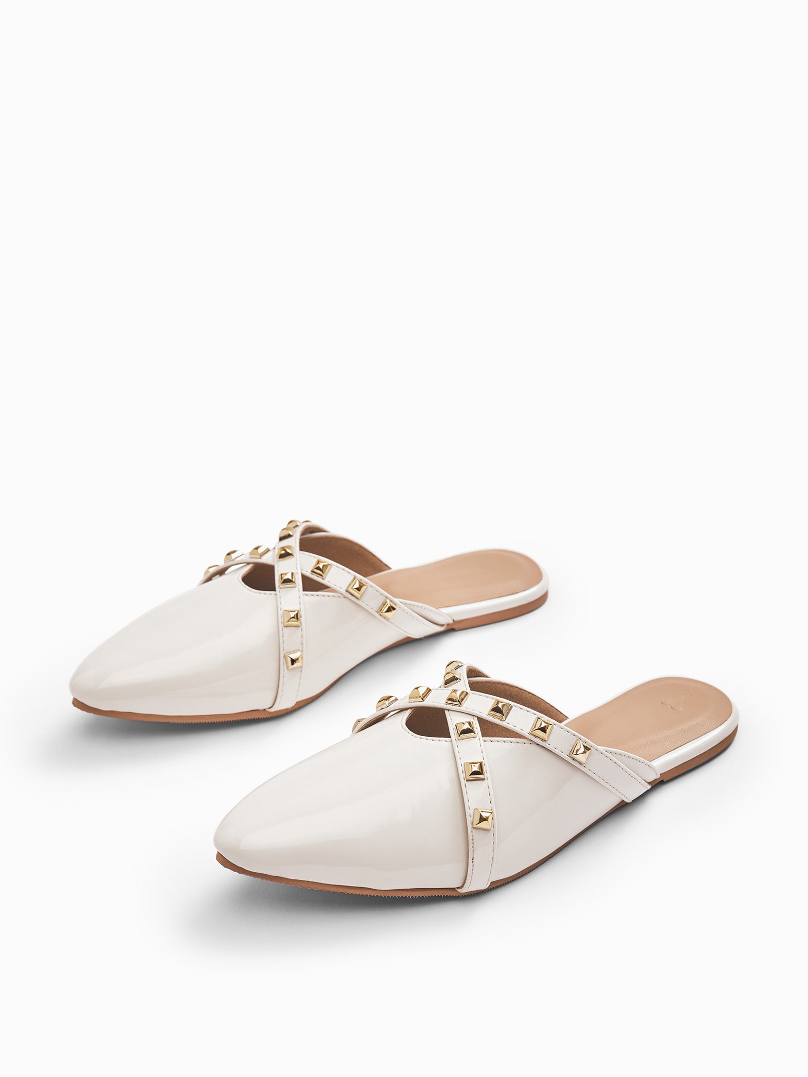 White Studded Pointed Toe Flats